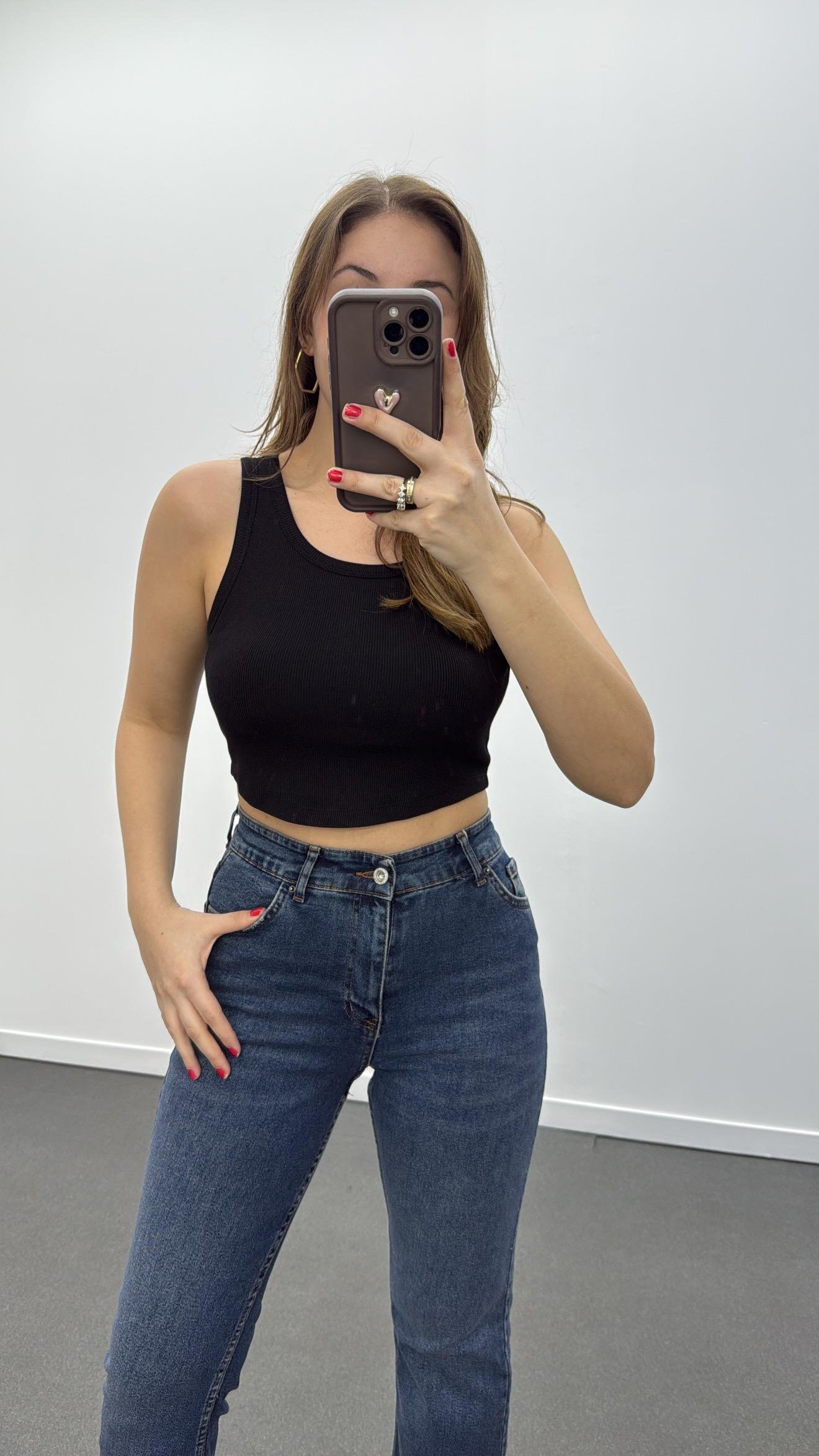 Nora Siyah İçi Pedli Fitilli Basic Atlet