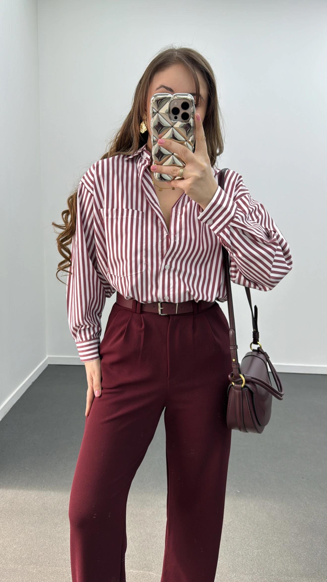 Nova Bordo Kemerli Likralı Kumaş Pantolon