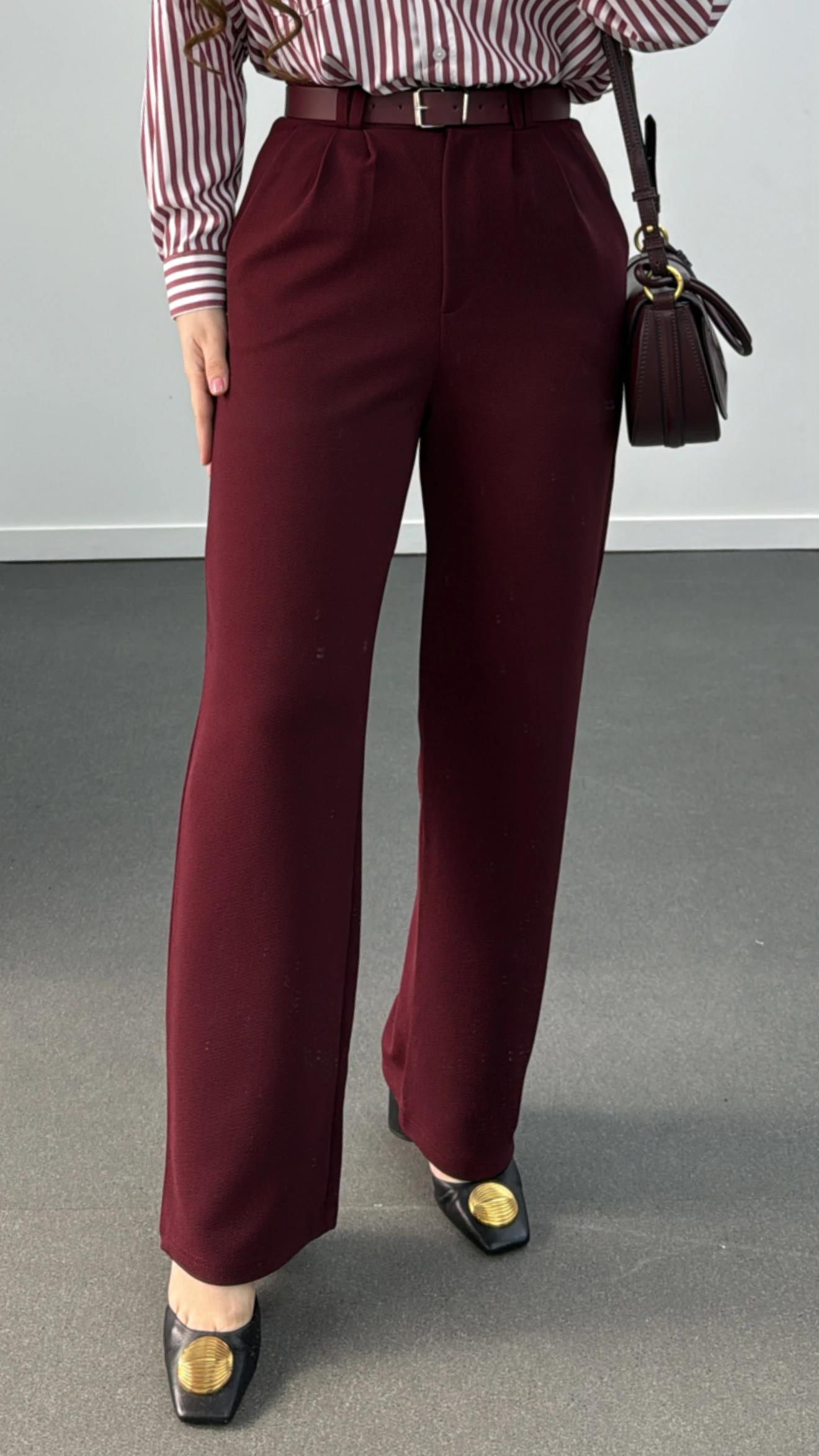 Nova Bordo Kemerli Likralı Kumaş Pantolon