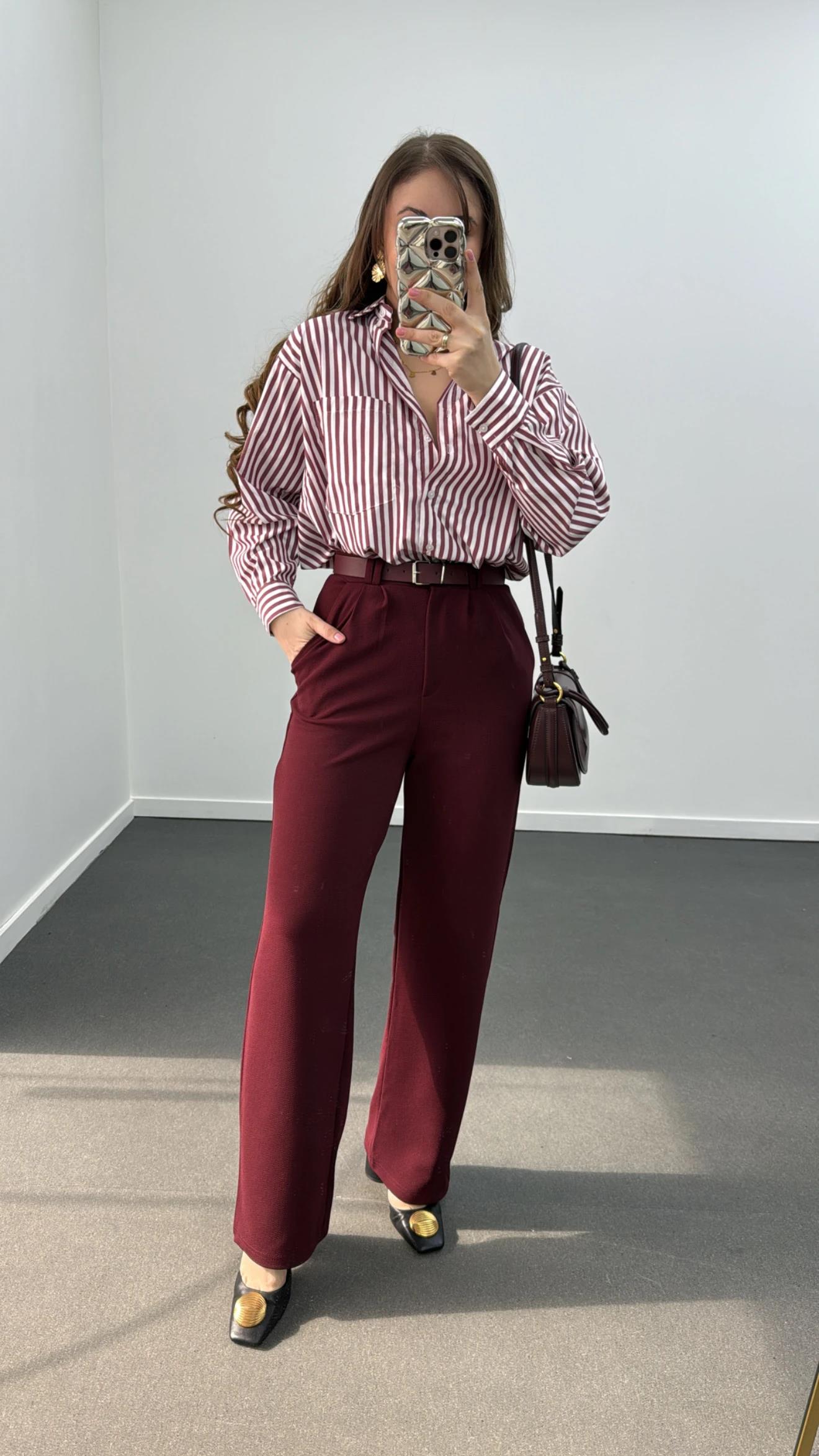 Nova Bordo Kemerli Likralı Kumaş Pantolon