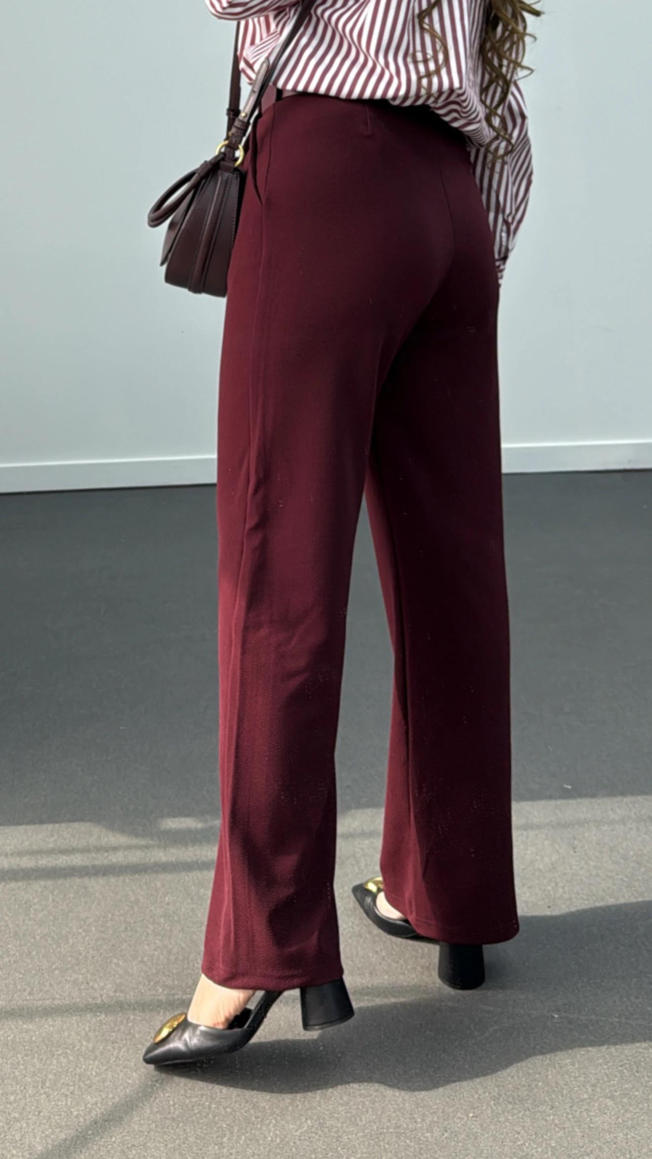 Nova Bordo Kemerli Likralı Kumaş Pantolon