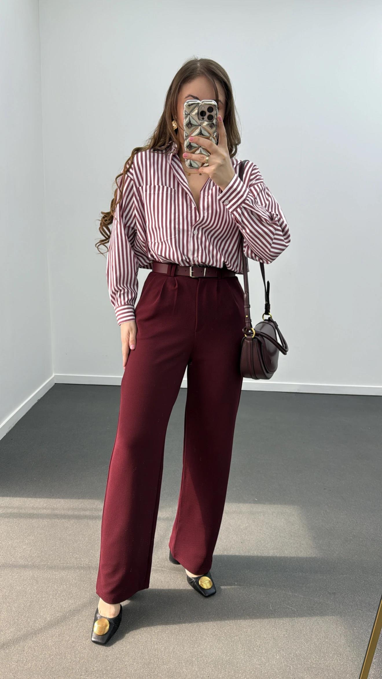 Nova Bordo Kemerli Likralı Kumaş Pantolon