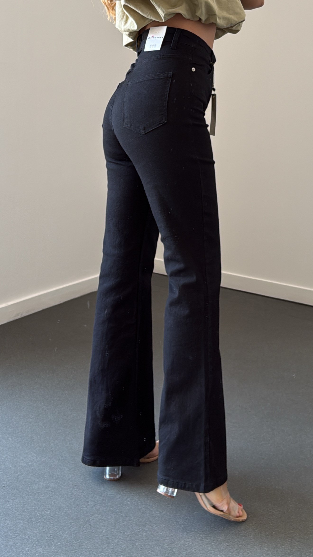 Nrf Siyah Extra Yüksek Bel Full Likralı Flare Jeans