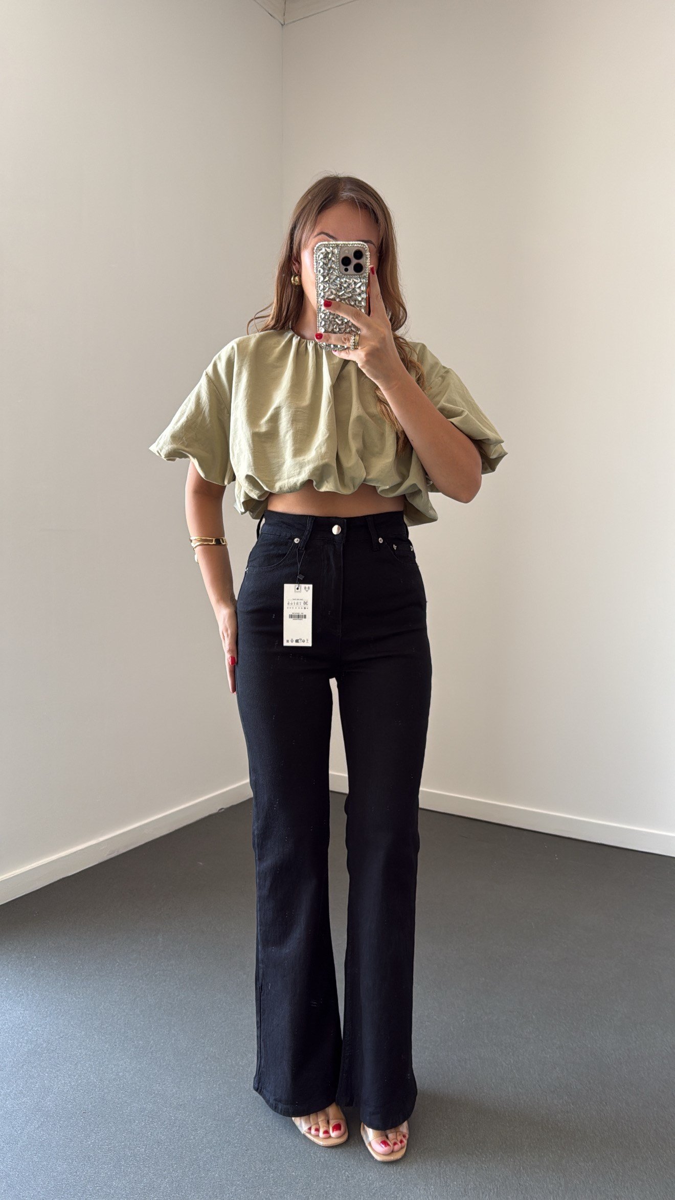 Nrf Siyah Extra Yüksek Bel Full Likralı Flare Jeans