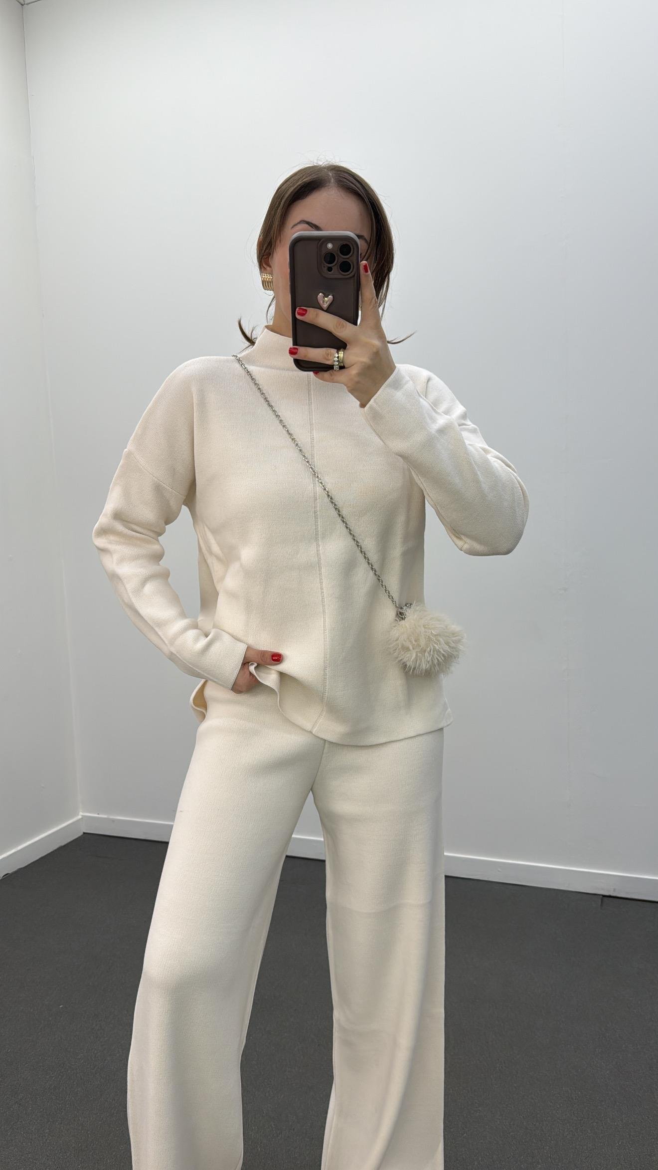 Odette Krem Uzun Triko Ve Pantolon Takımı