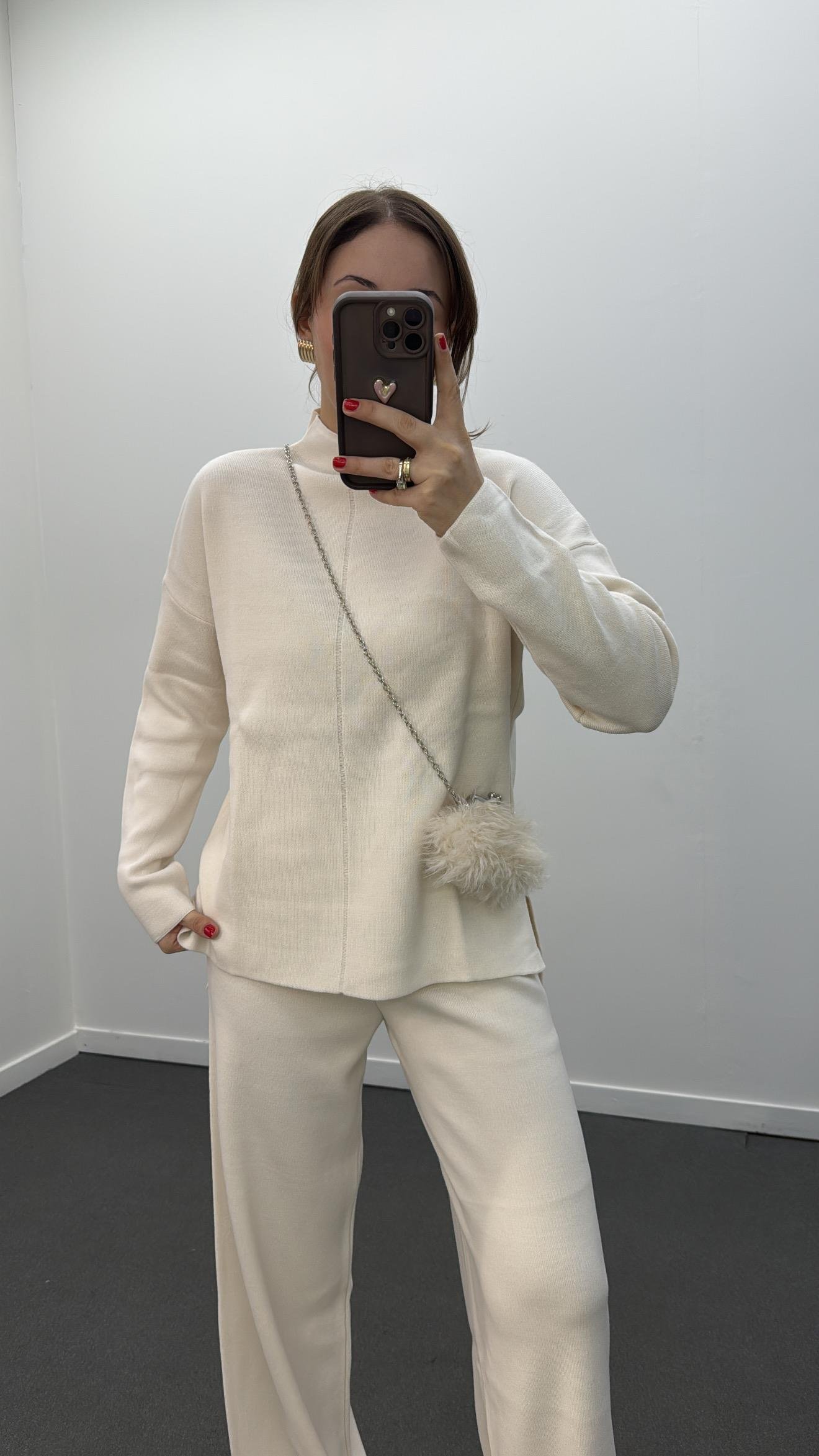 Odette Krem Uzun Triko Ve Pantolon Takımı