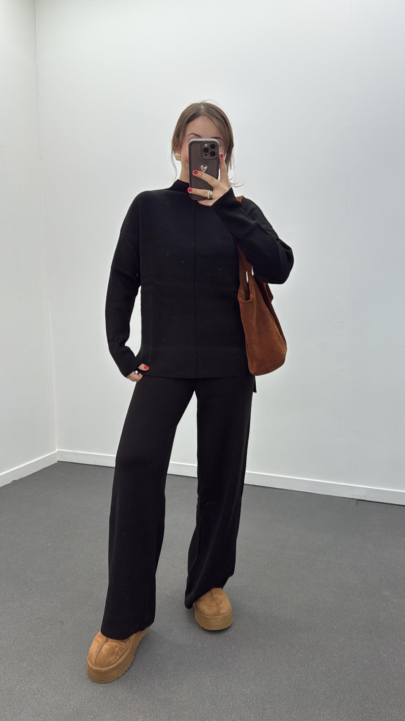 Odette Siyah Uzun Triko Ve Pantolon Takımı