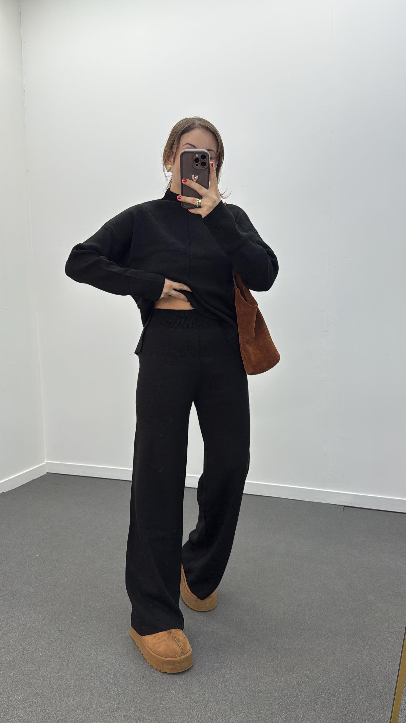 Odette Siyah Uzun Triko Ve Pantolon Takımı