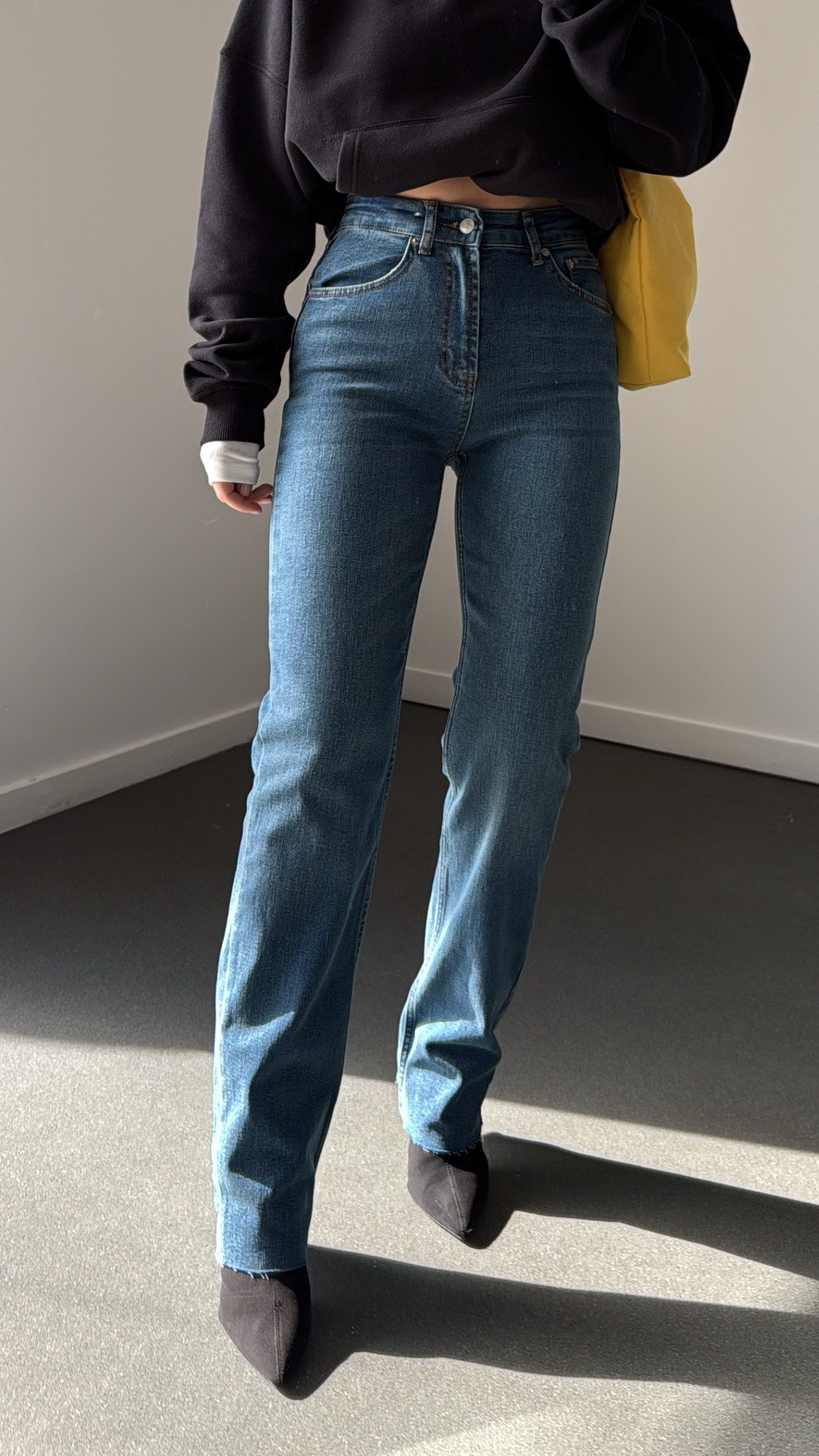Offline Orta Kot Yıkamalı Straight Leg Jeans