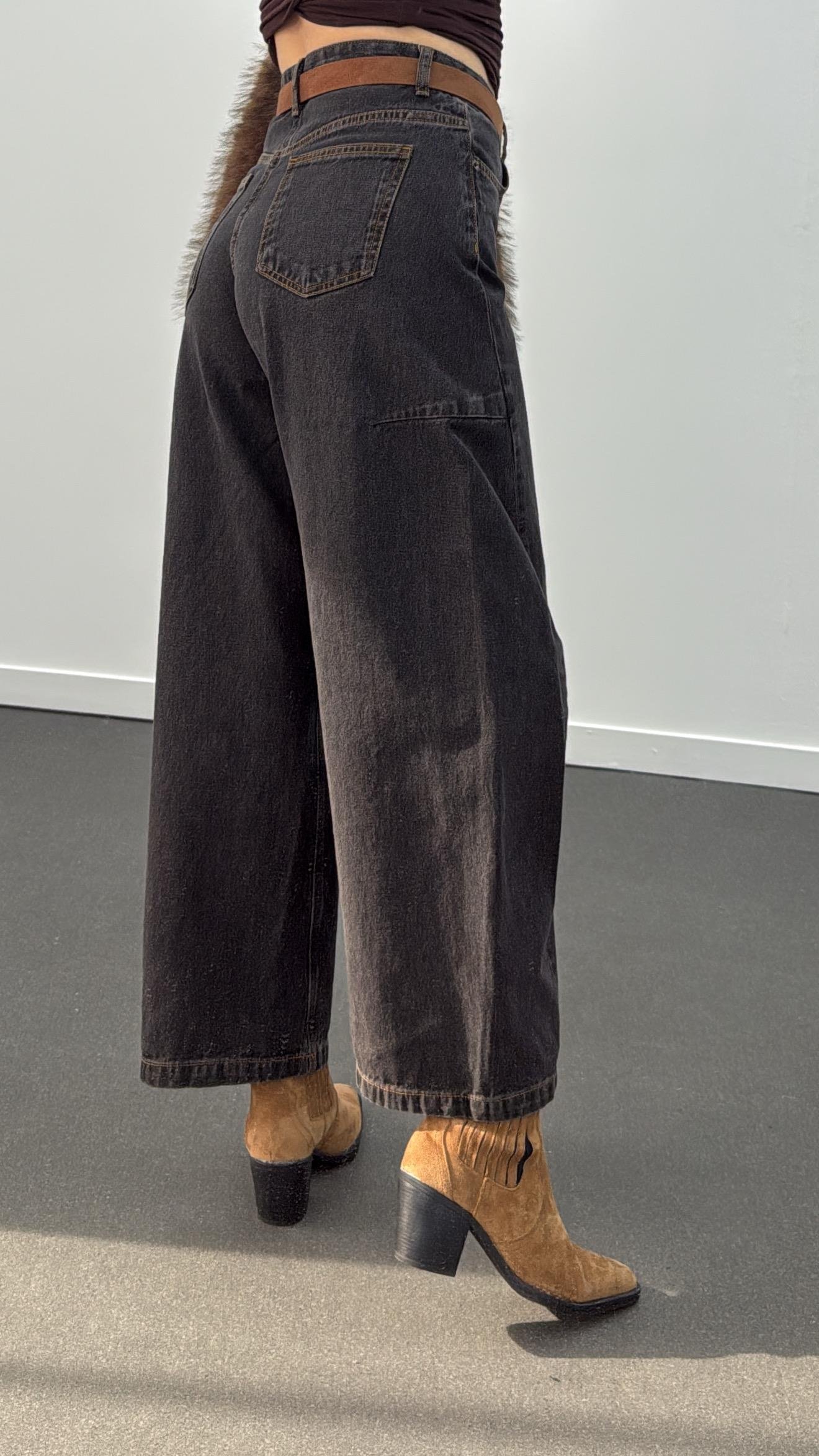 Orbit Antrasit Vintage Yıkama Barrel Fit Jeans