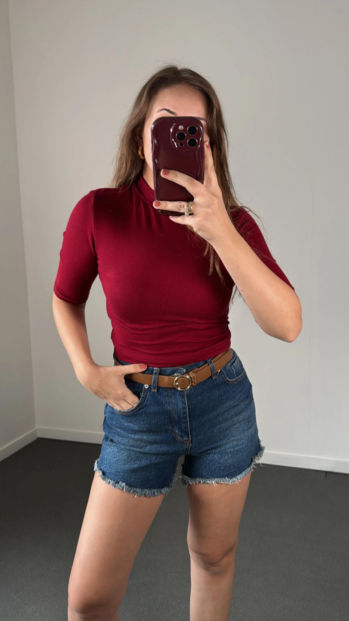 Orvin Bordo Renk Yarım Kol Balıkçı Body