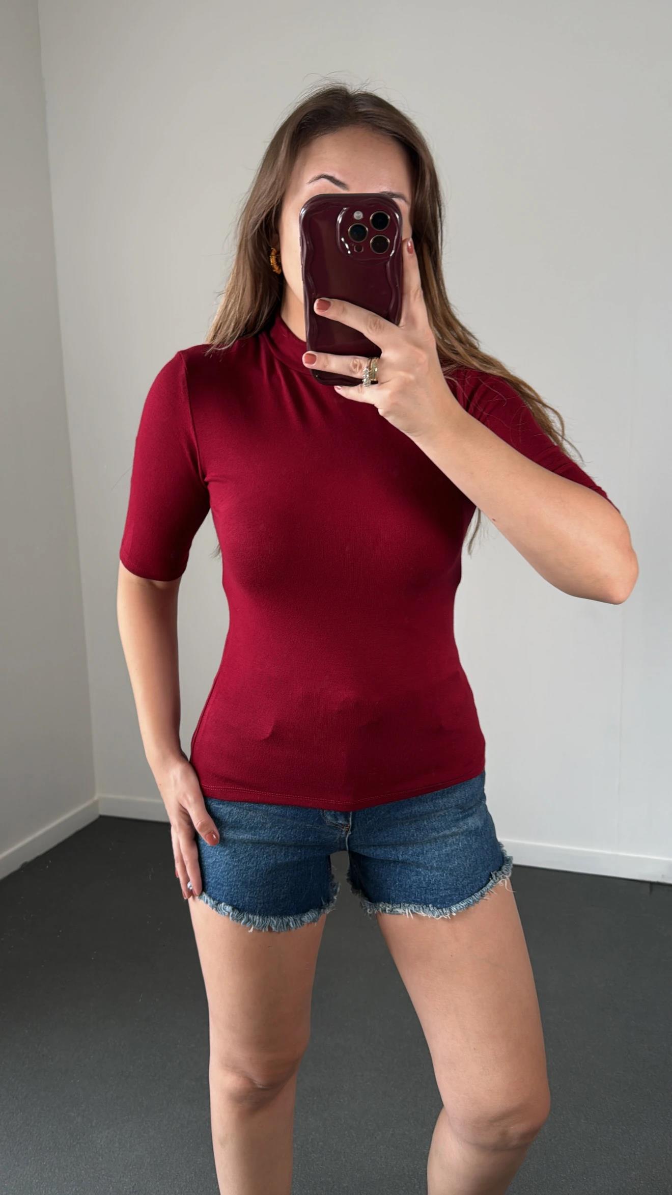 Orvin Bordo Renk Yarım Kol Balıkçı Body