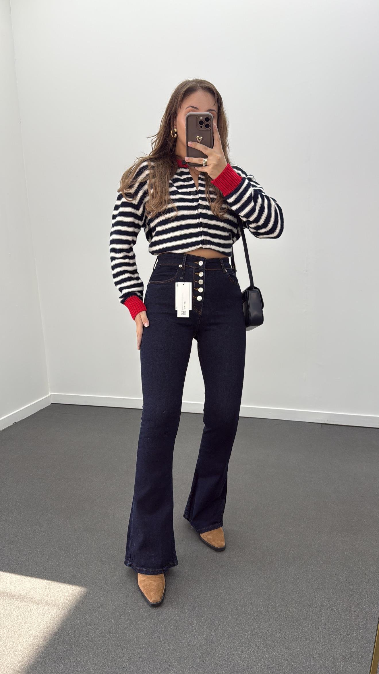 Oslo Lacivert 5 Düğmeli Likralı Flare Jeans