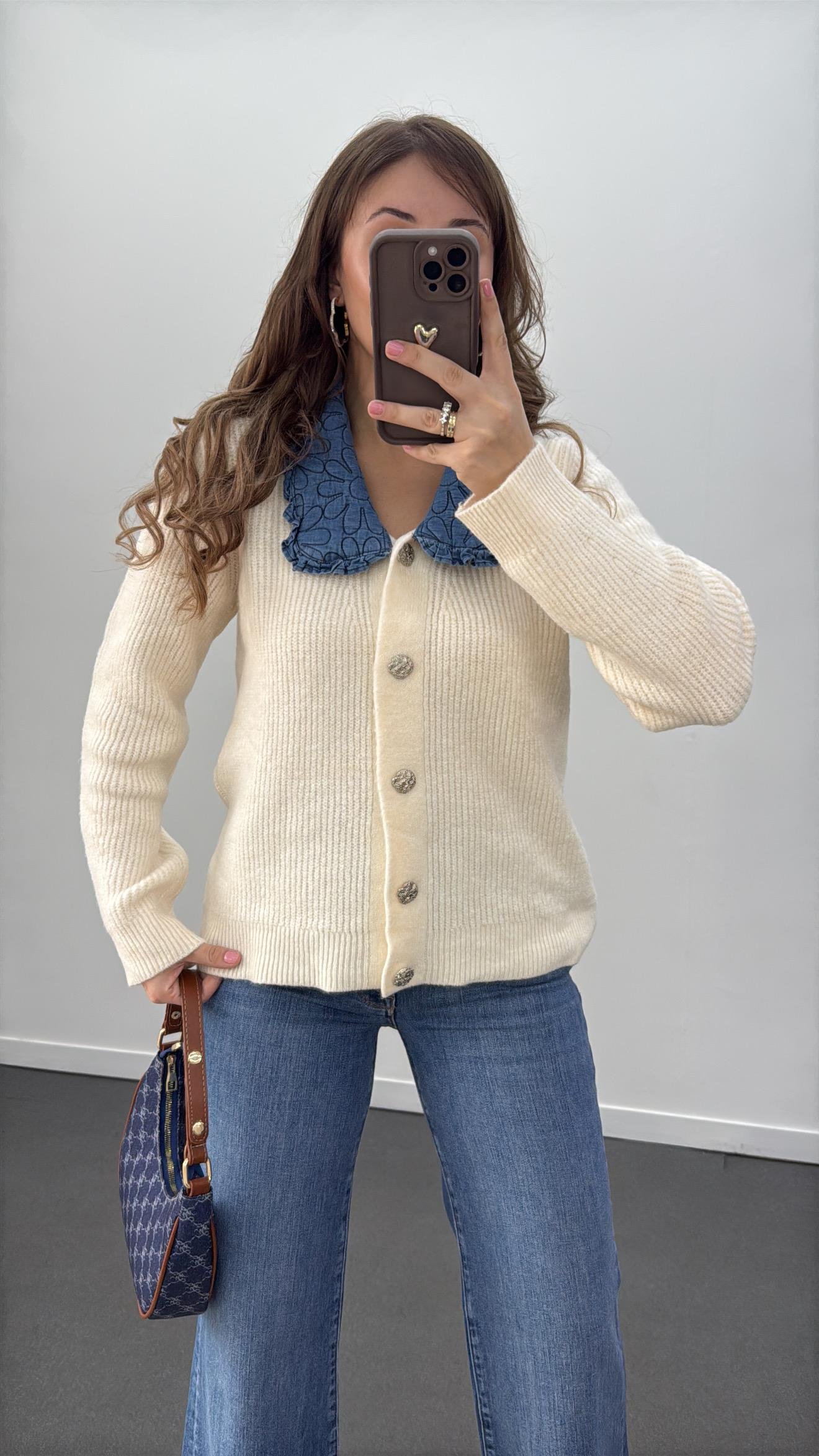 Ottawa Denim Bebe Yaka Ekru Triko Hırka