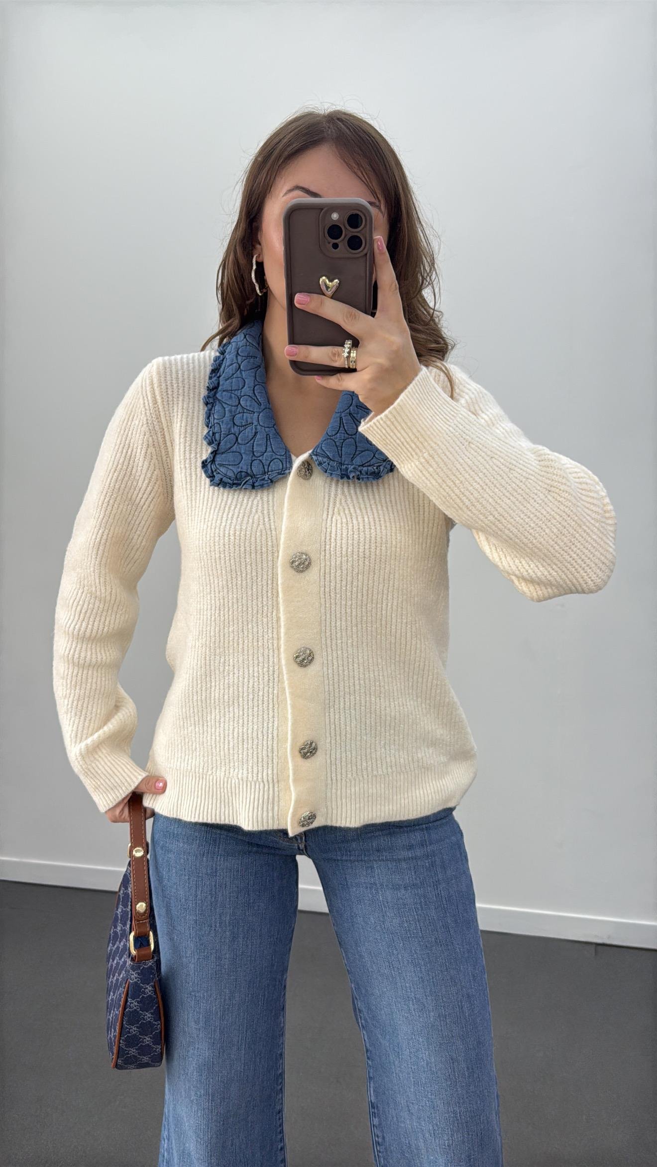 Ottawa Denim Bebe Yaka Ekru Triko Hırka