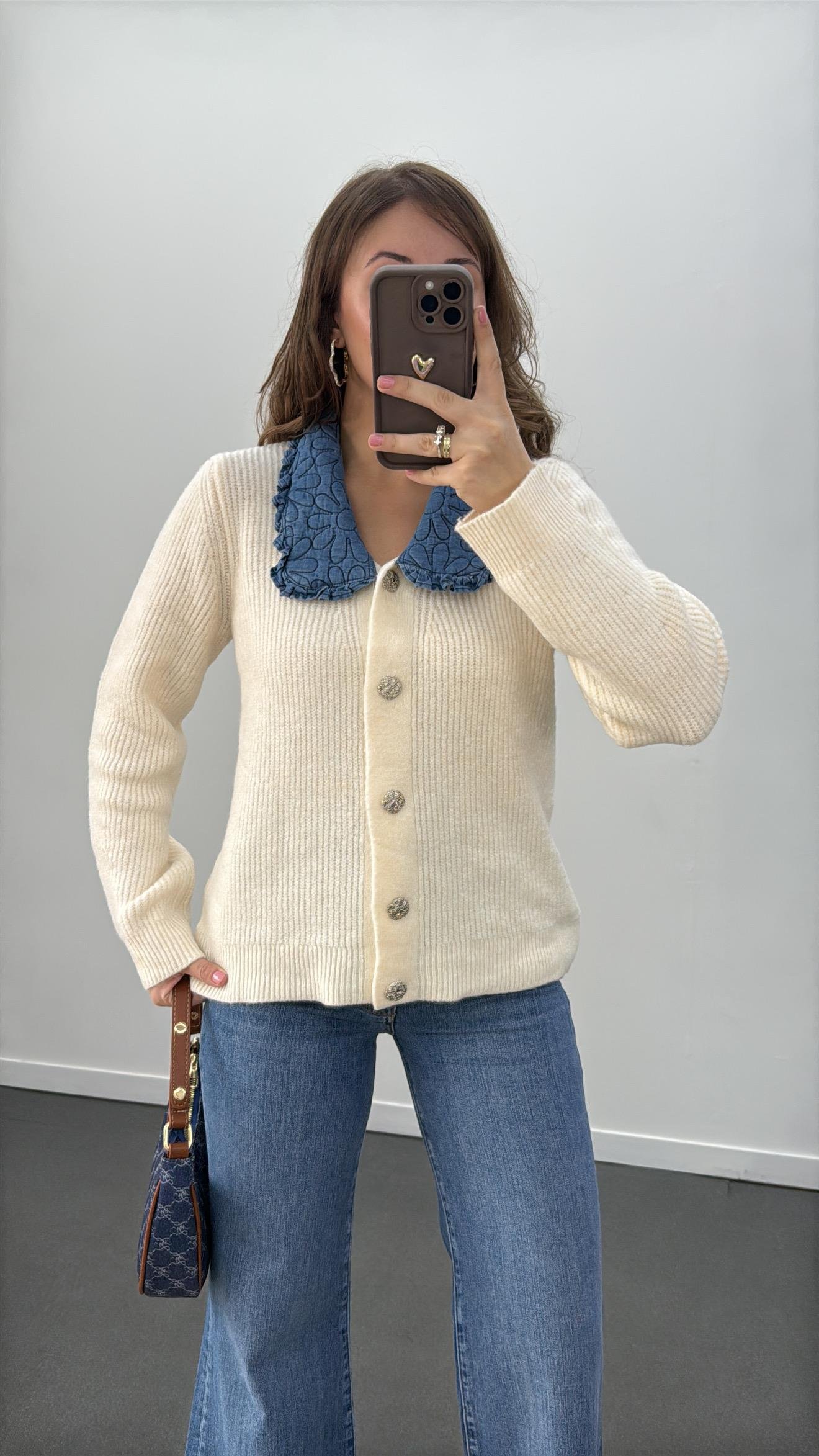 Ottawa Denim Bebe Yaka Ekru Triko Hırka