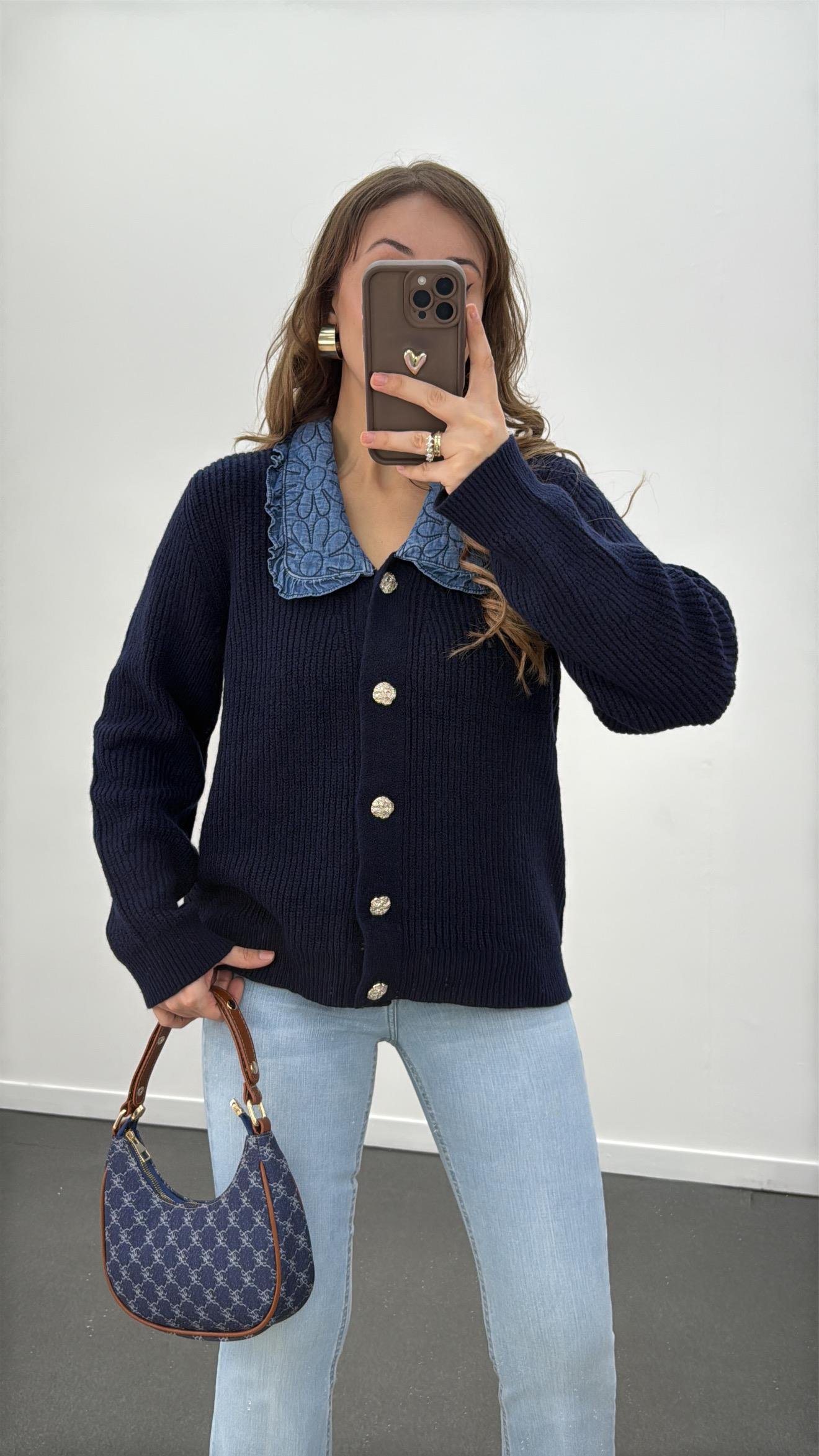 Ottawa Denim Bebe Yaka Lacivert Triko Hırka