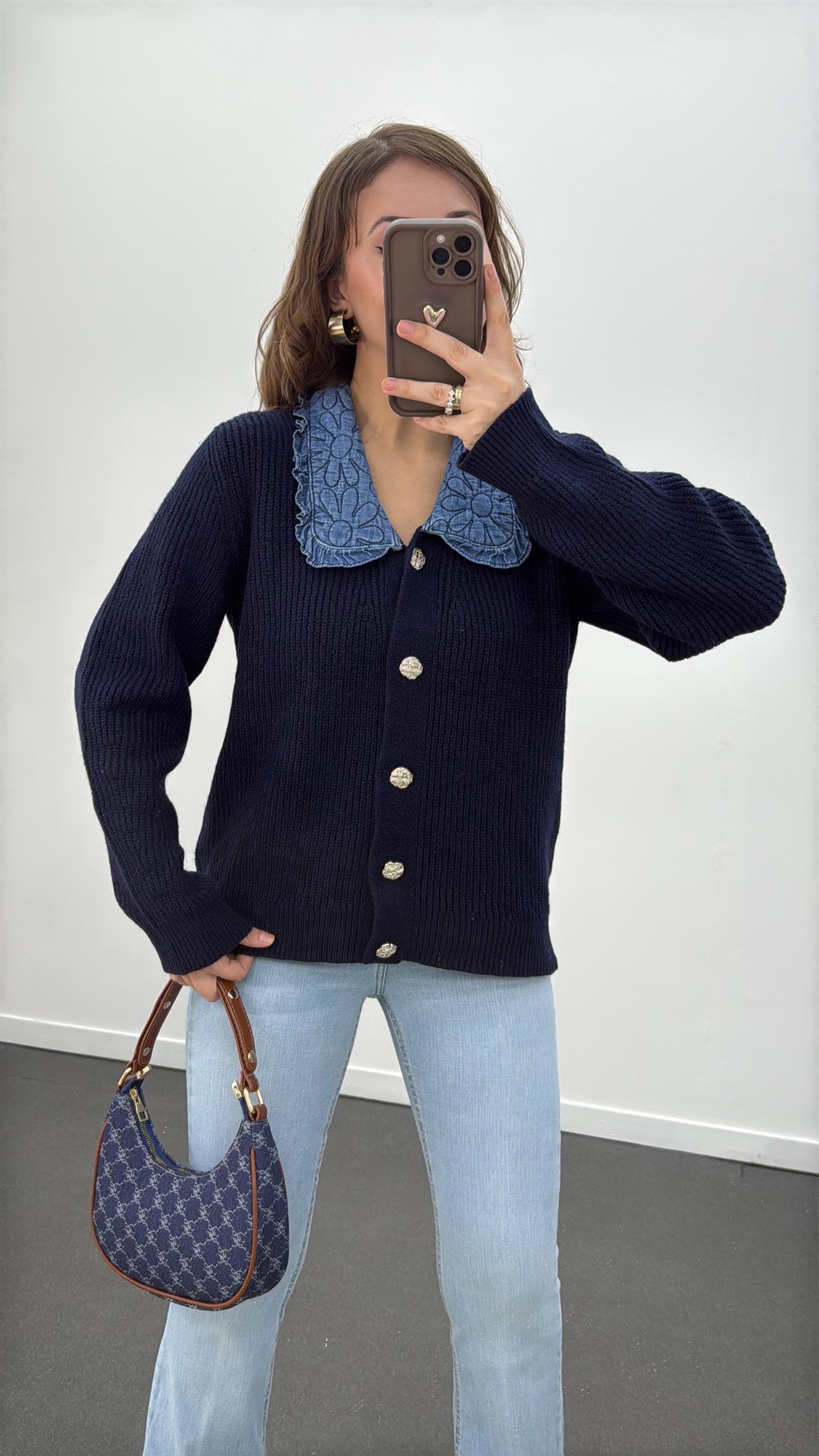 Ottawa Denim Bebe Yaka Lacivert Triko Hırka