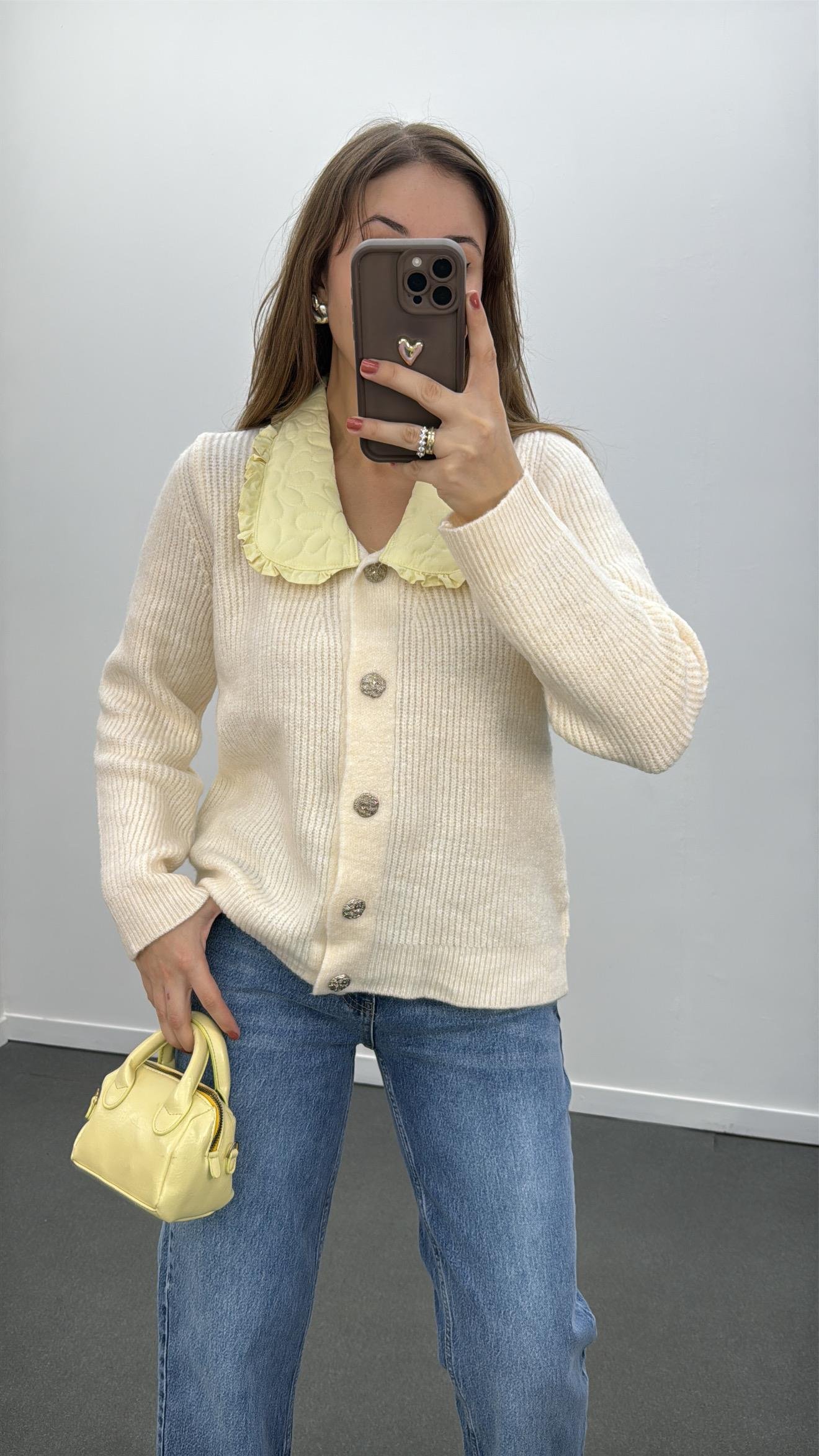 Ottawa Sarı Bebe Yaka Ekru Triko Hırka