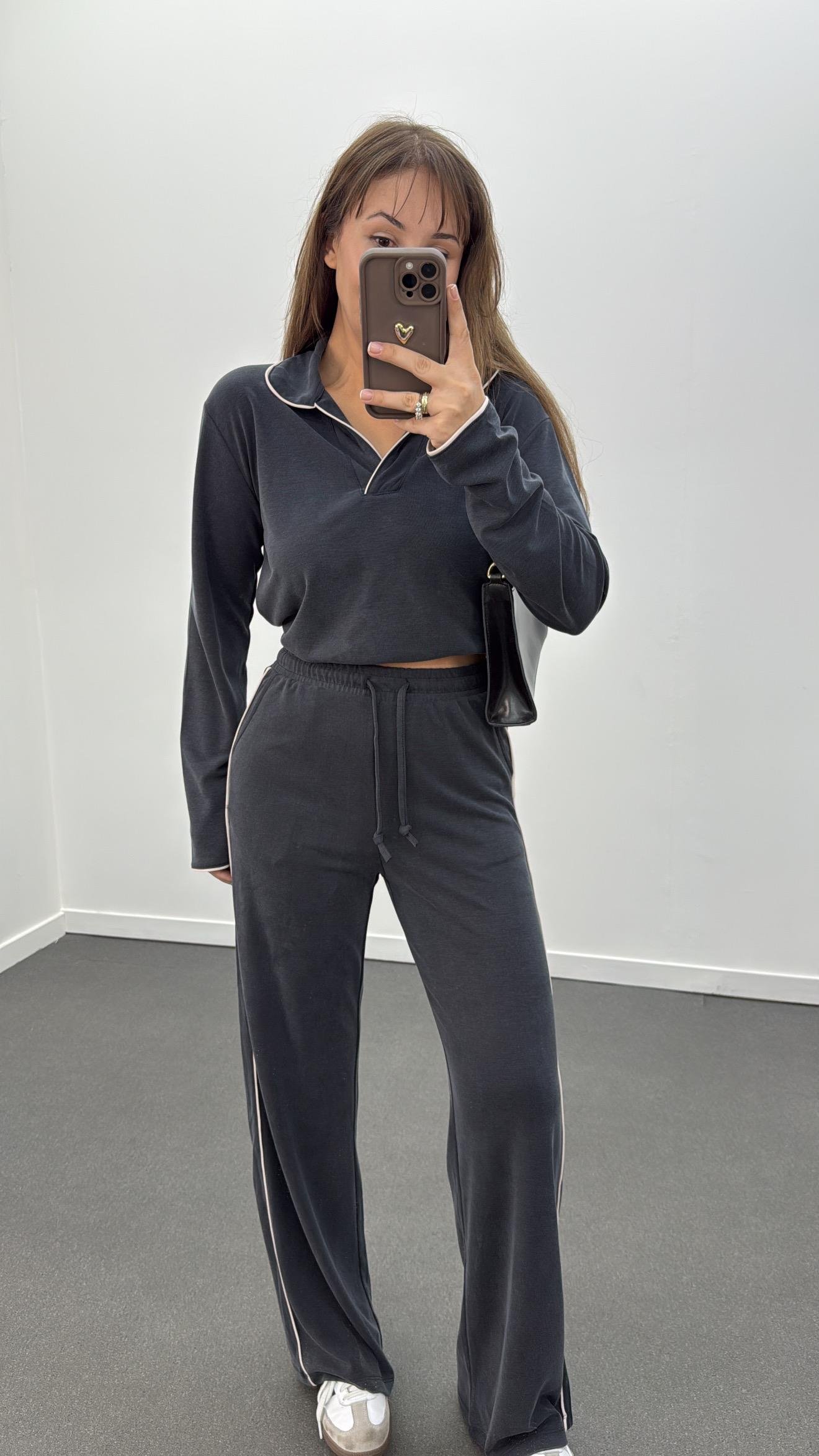 Oys Antrasit Biye Detaylı Sweat Eşofman Takımı