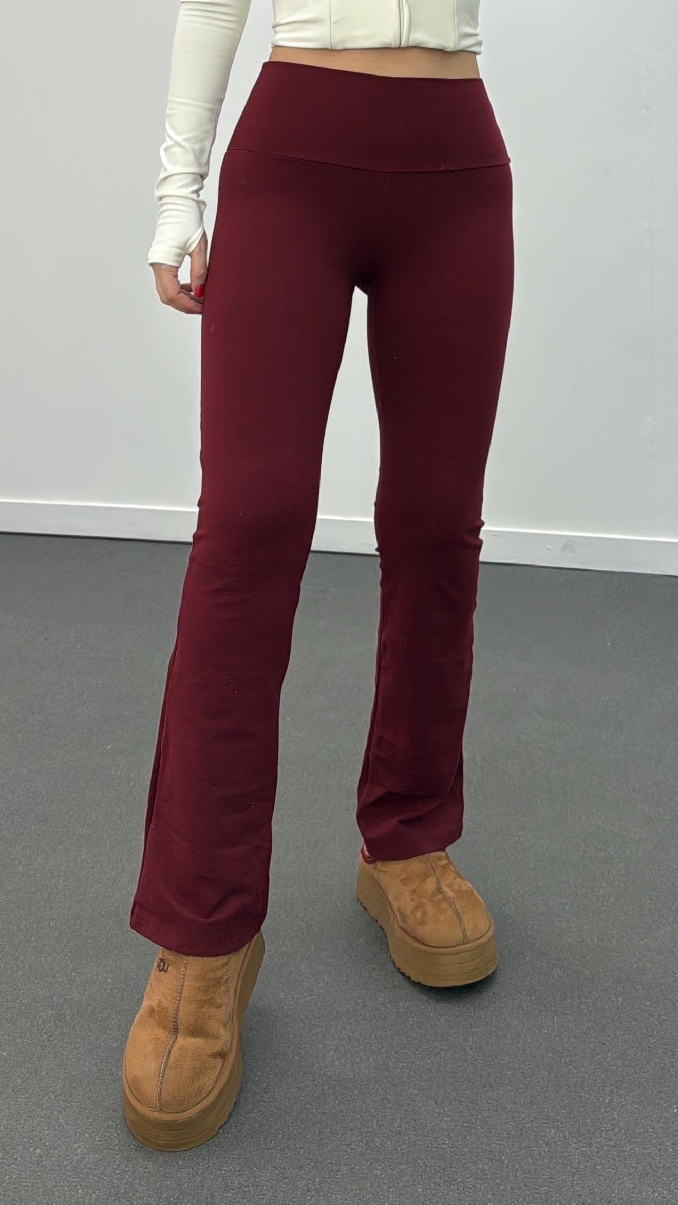 Oys Bordo Premium Kumaş Flare Tayt Pantolon