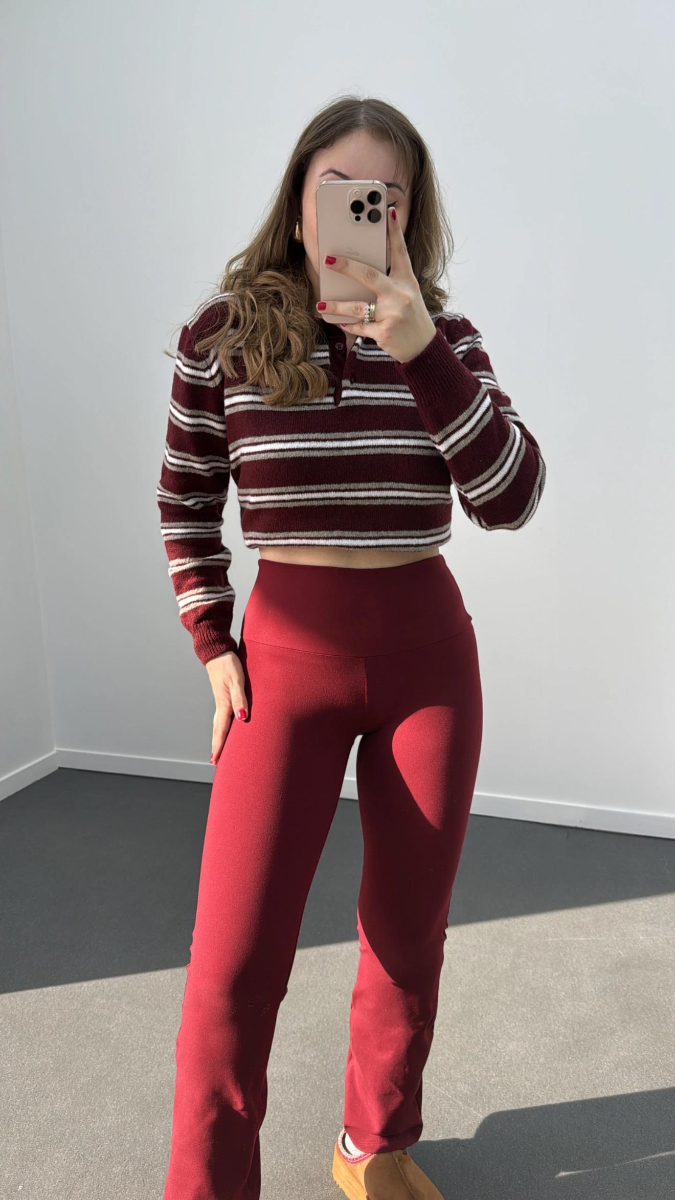 Oys Bordo Premium Kumaş Flare Tayt Pantolon