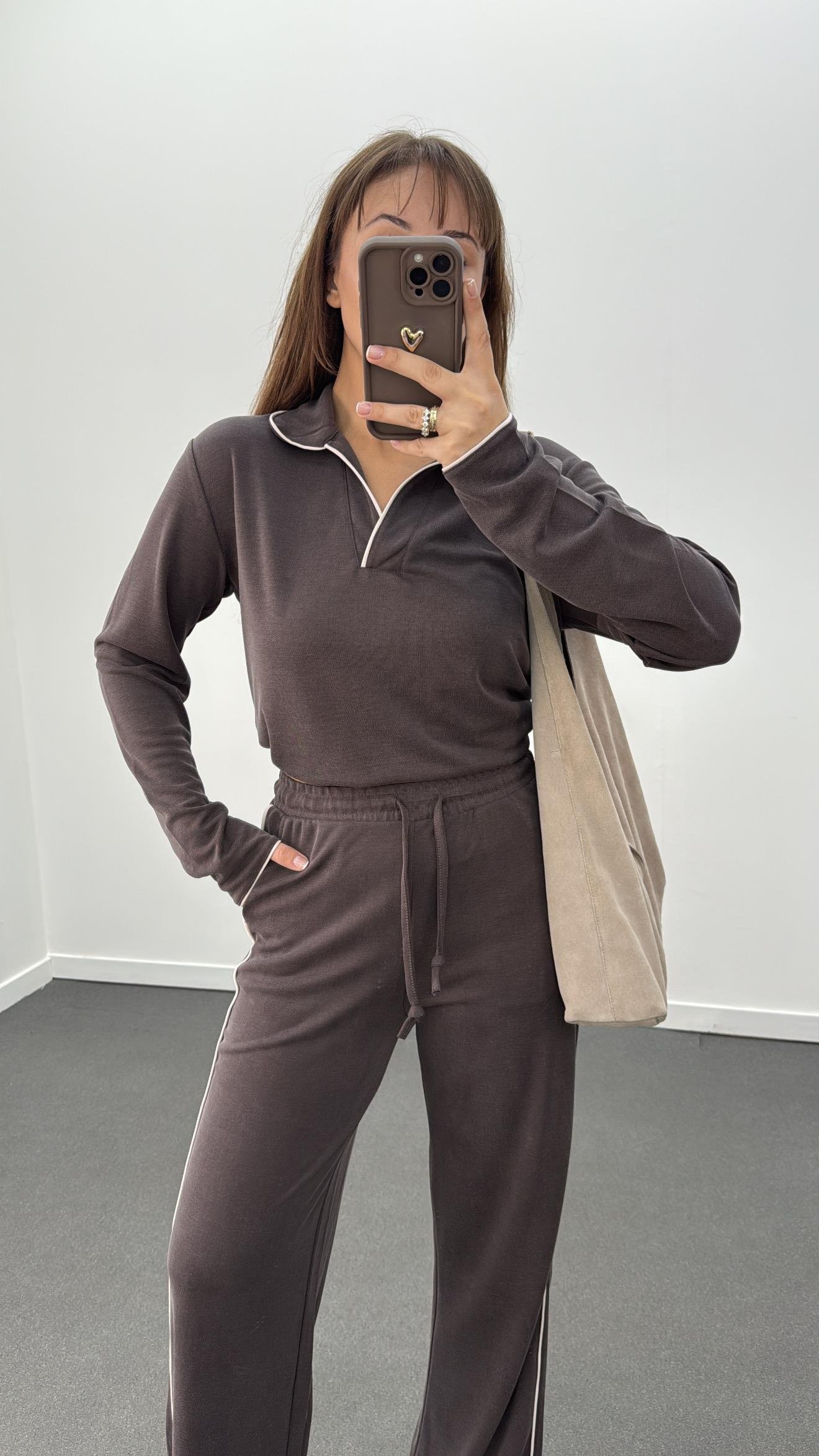 Oys Kahverengi Biye Detaylı Sweat Eşofman Takımı