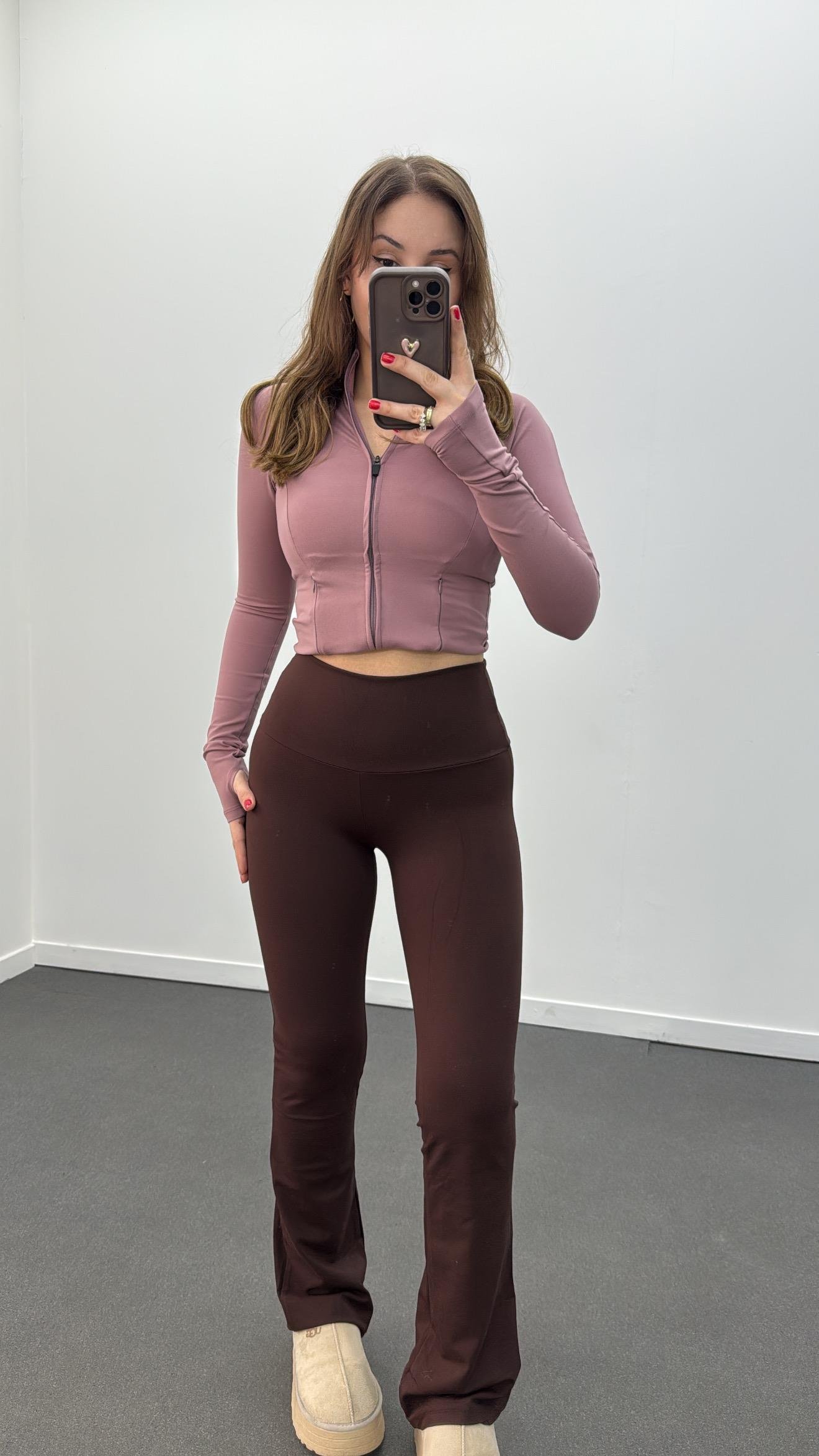 Oys Kahverengi Premium Kumaş Flare Tayt Pantolon