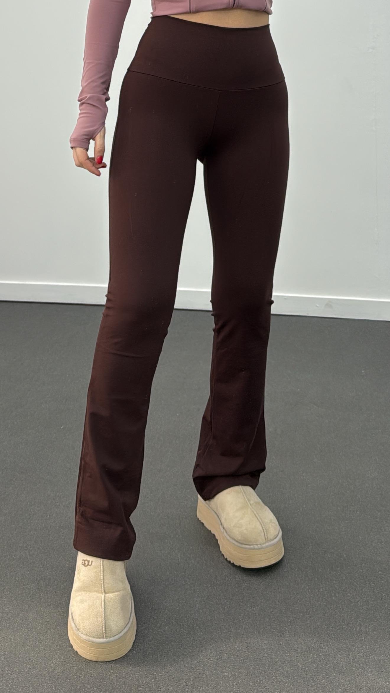 Oys Kahverengi Premium Kumaş Flare Tayt Pantolon