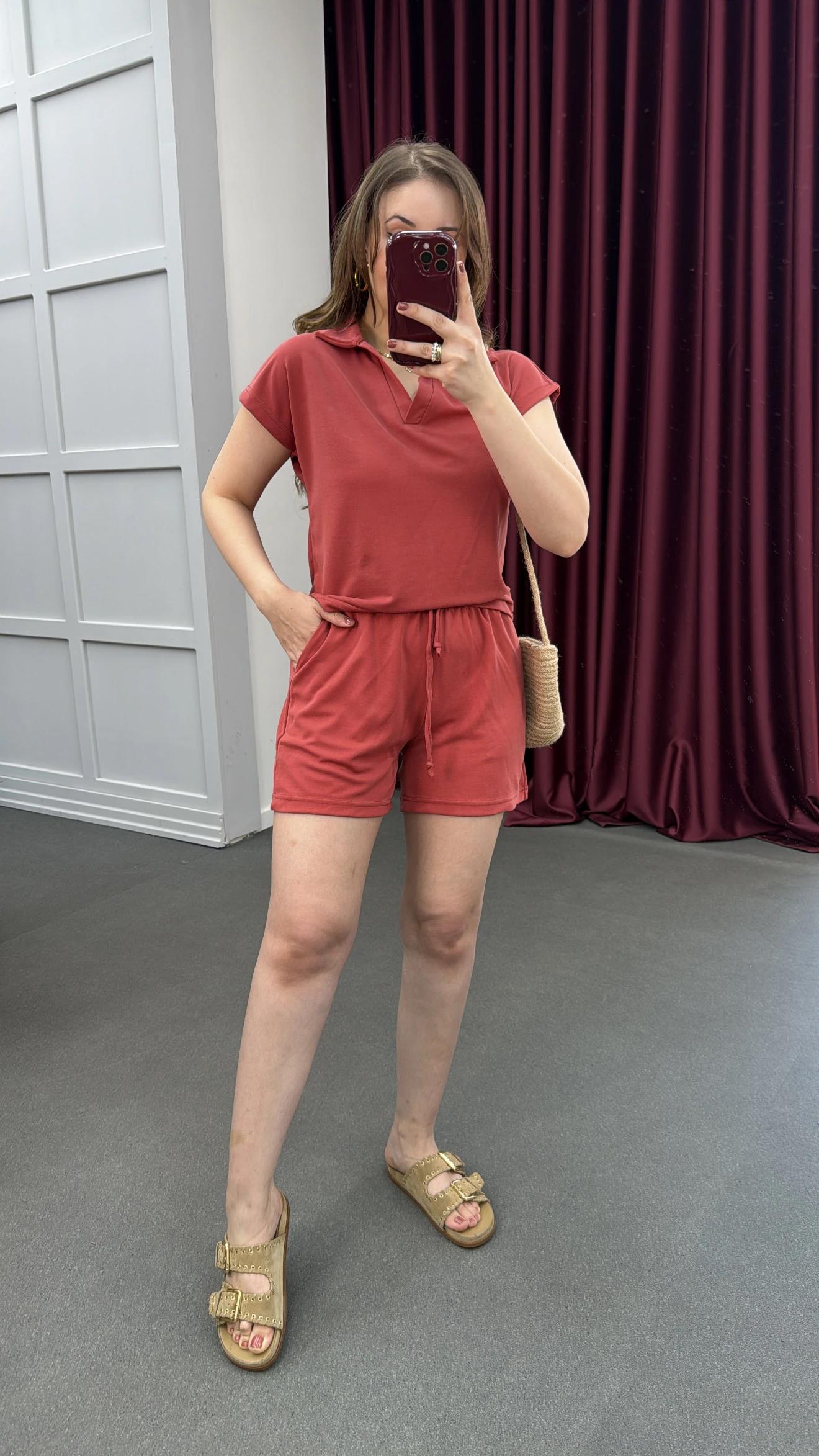 Oys Kiremit Modal Kumaşlı Tshirt Ve Şort Takımı