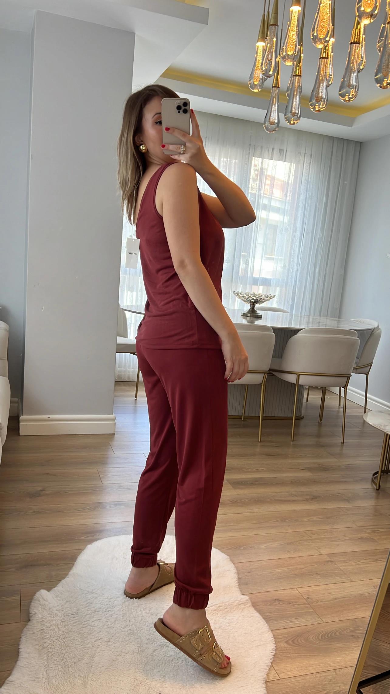 Oysh Kiremit Renk V Atlet ve Jogger Modal Kumaş Takımı