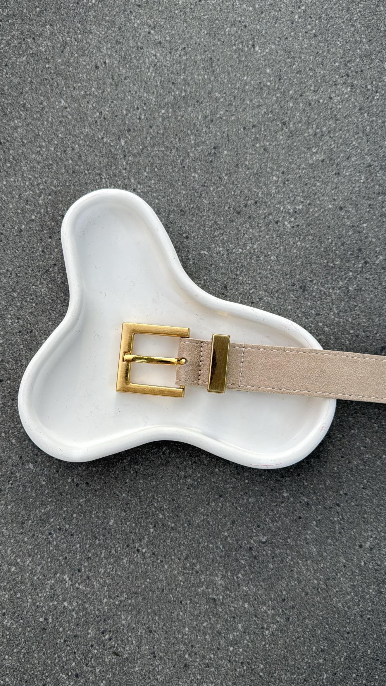 Pablo Kare Gold Tokalı Süet Açık Bej Kemer