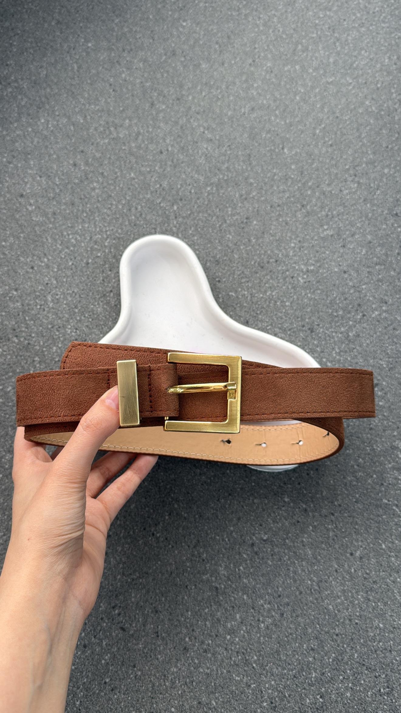 Pablo Kare Gold Tokalı Süet Petrol Mavi Kemer