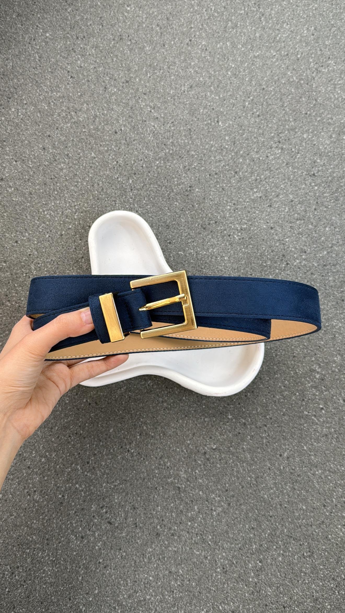 Pablo Kare Gold Tokalı Süet Petrol Mavi Kemer