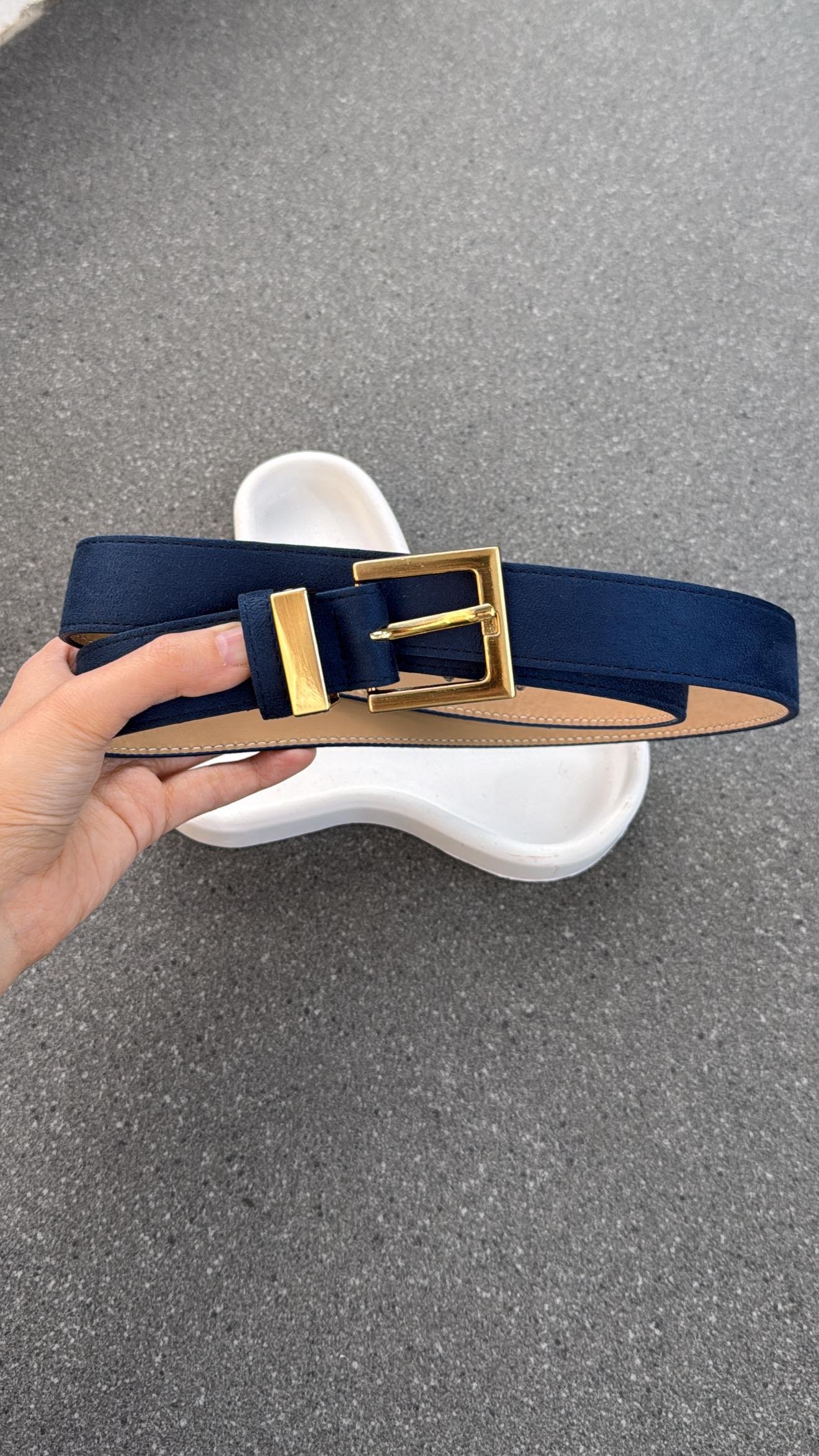 Pablo Kare Gold Tokalı Süet Petrol Mavi Kemer