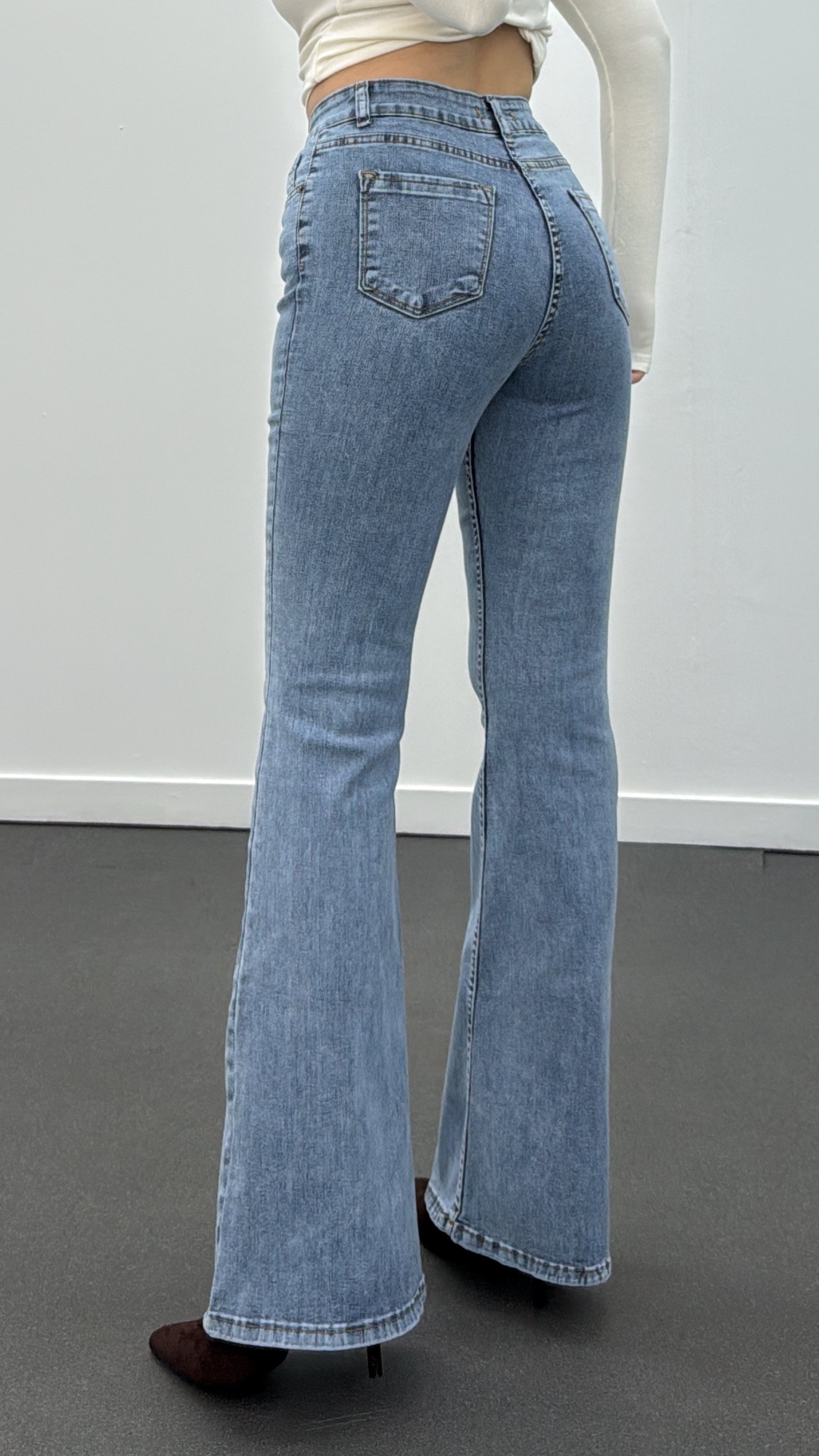 Padova Açık Kot Extra Yüksek Bel Full Likralı Flare Jeans