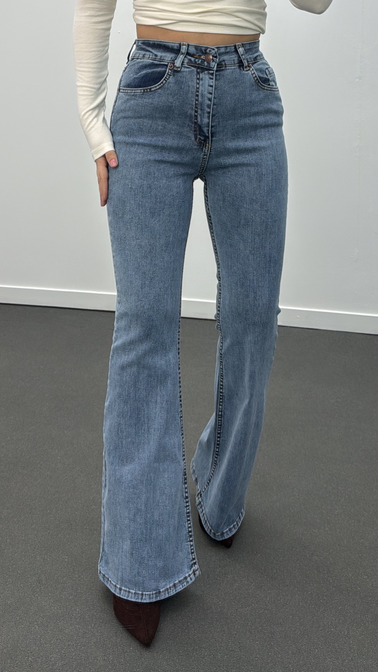 Padova Açık Kot Extra Yüksek Bel Full Likralı Flare Jeans