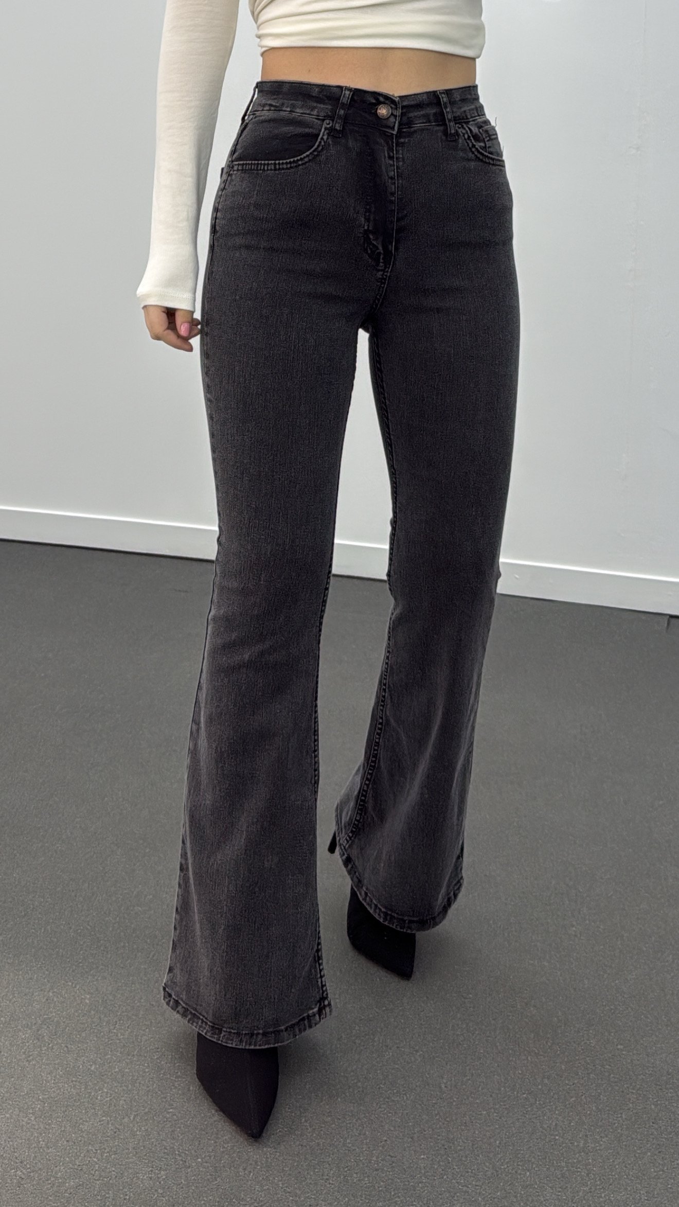 Padova Antrasit Extra Yüksek Bel Full Likralı Flare Jeans