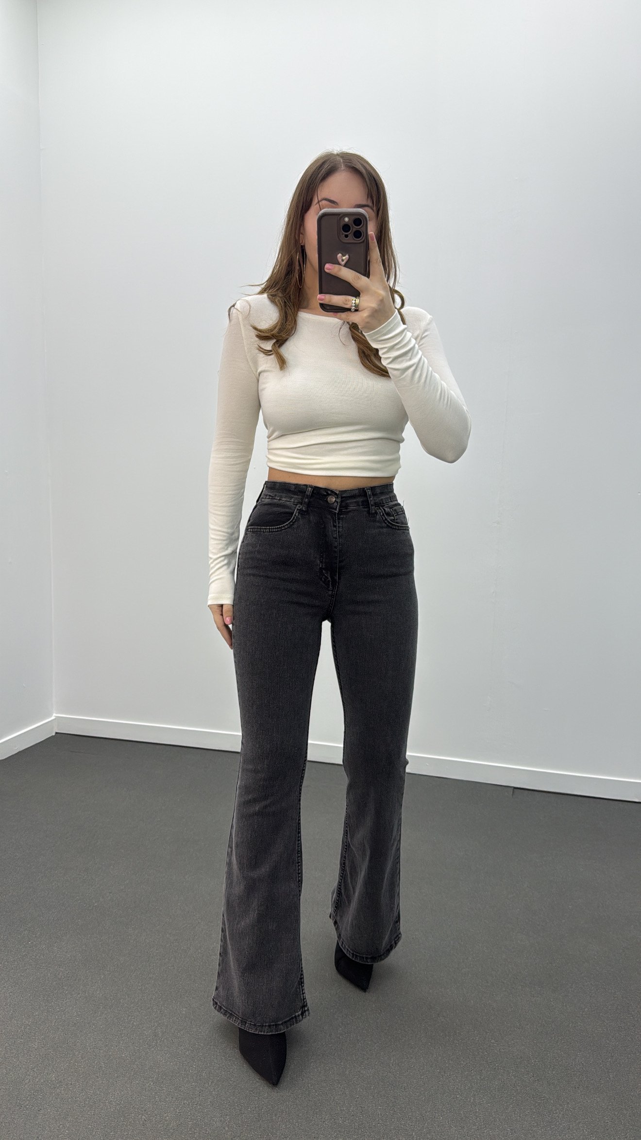 Padova Antrasit Extra Yüksek Bel Full Likralı Flare Jeans