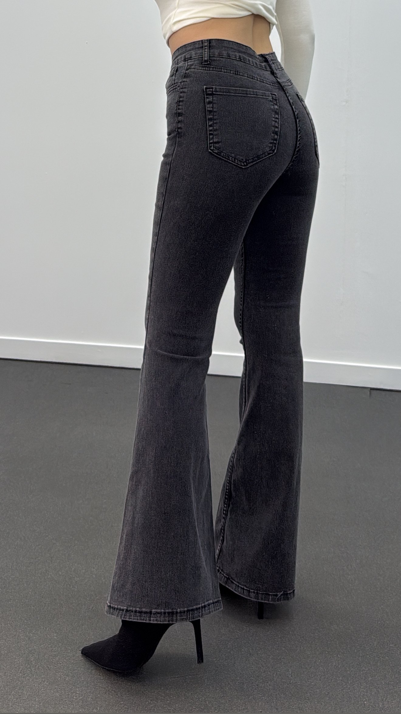 Padova Antrasit Extra Yüksek Bel Full Likralı Flare Jeans