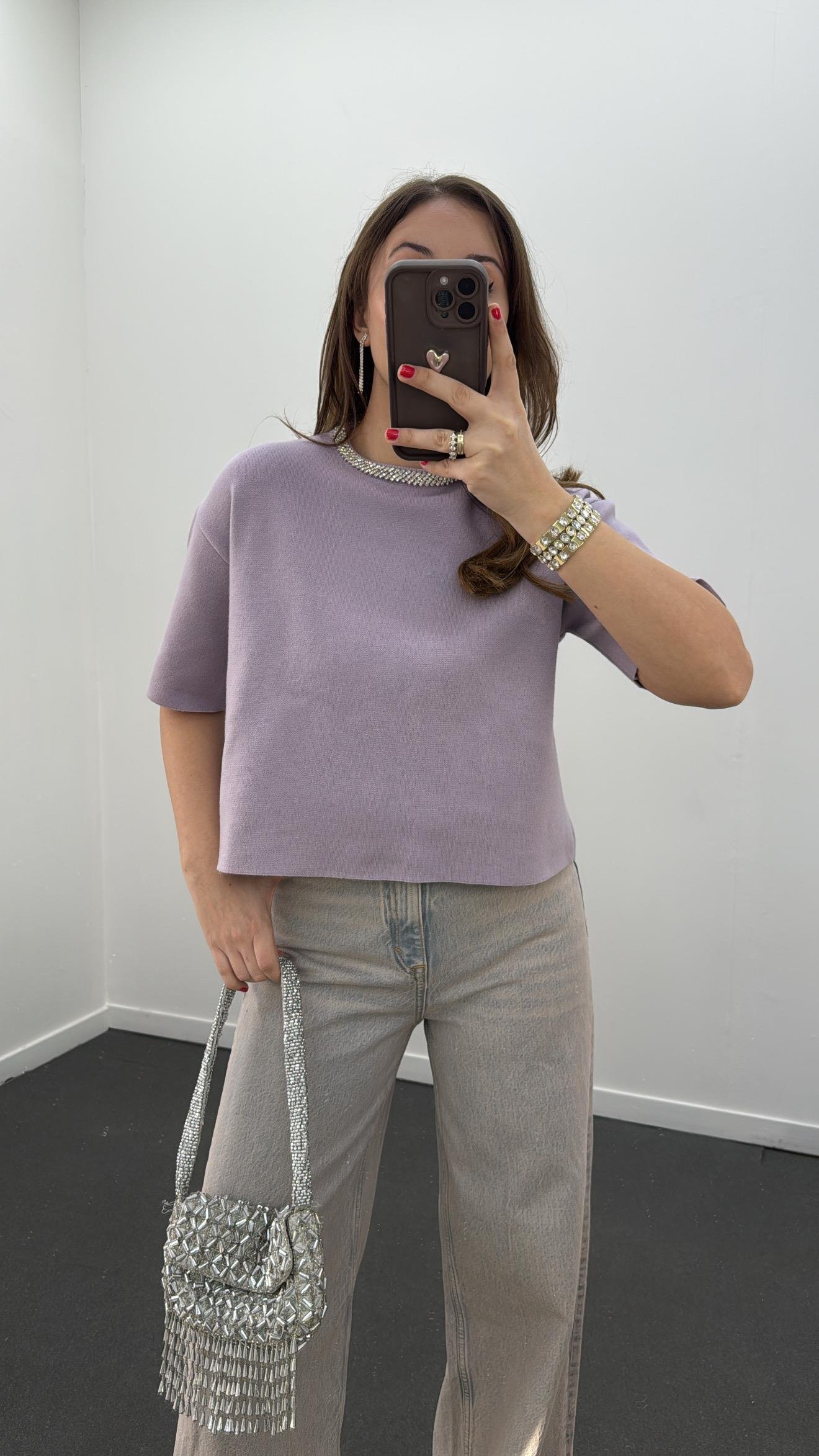 Pante Lila Taş Aksesuarlı Yumuşak Triko