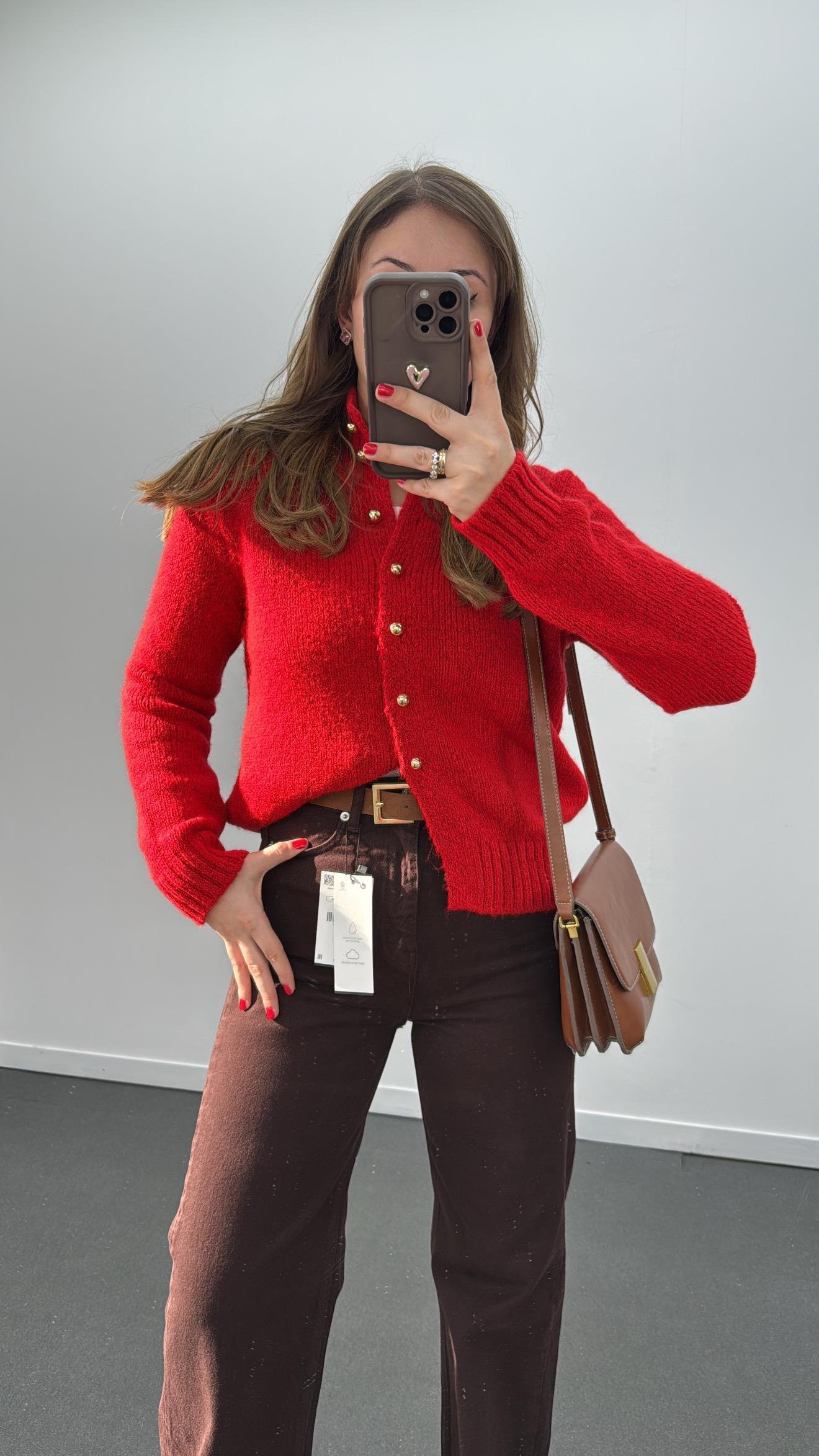 Pardis Kırmızı Gold Düğmeli Premium Triko