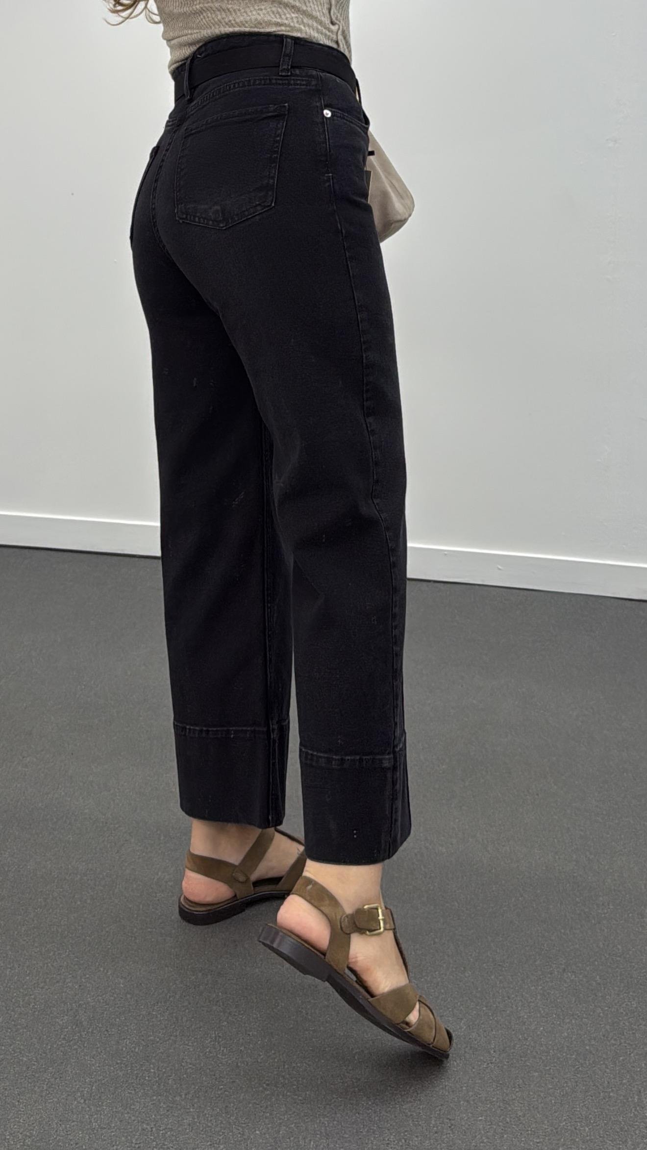 Paris Antrasit Nervür Dikişli Wide Leg Crop Jeans