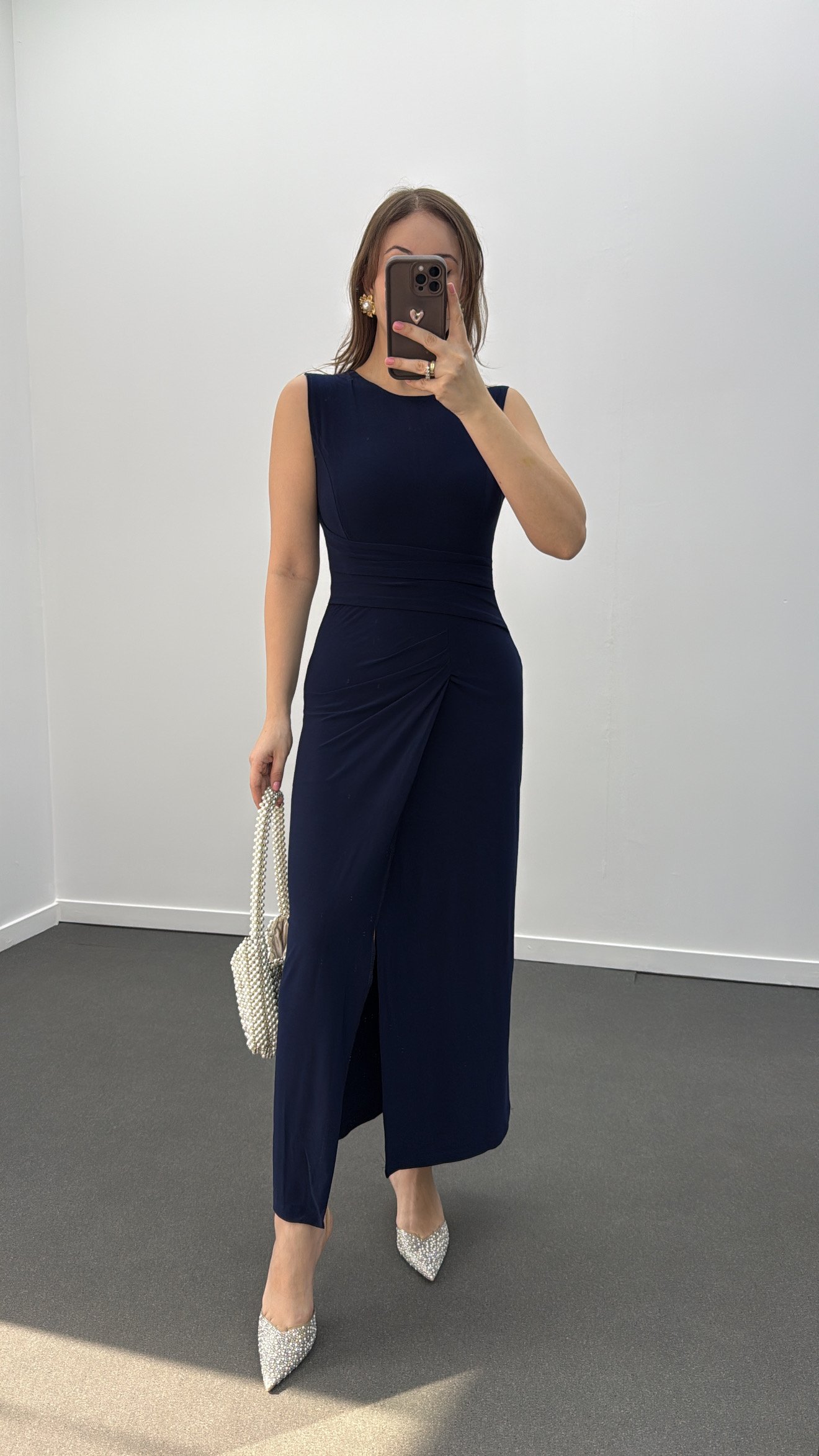 Patrica Lacivert Drapeli Maxi Elbise