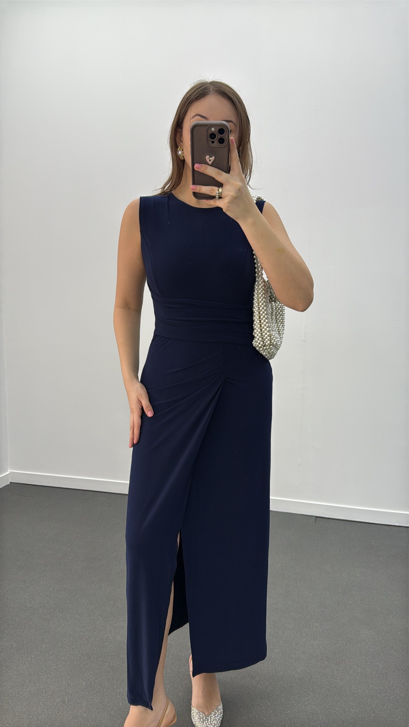 Patrica Lacivert Drapeli Maxi Elbise
