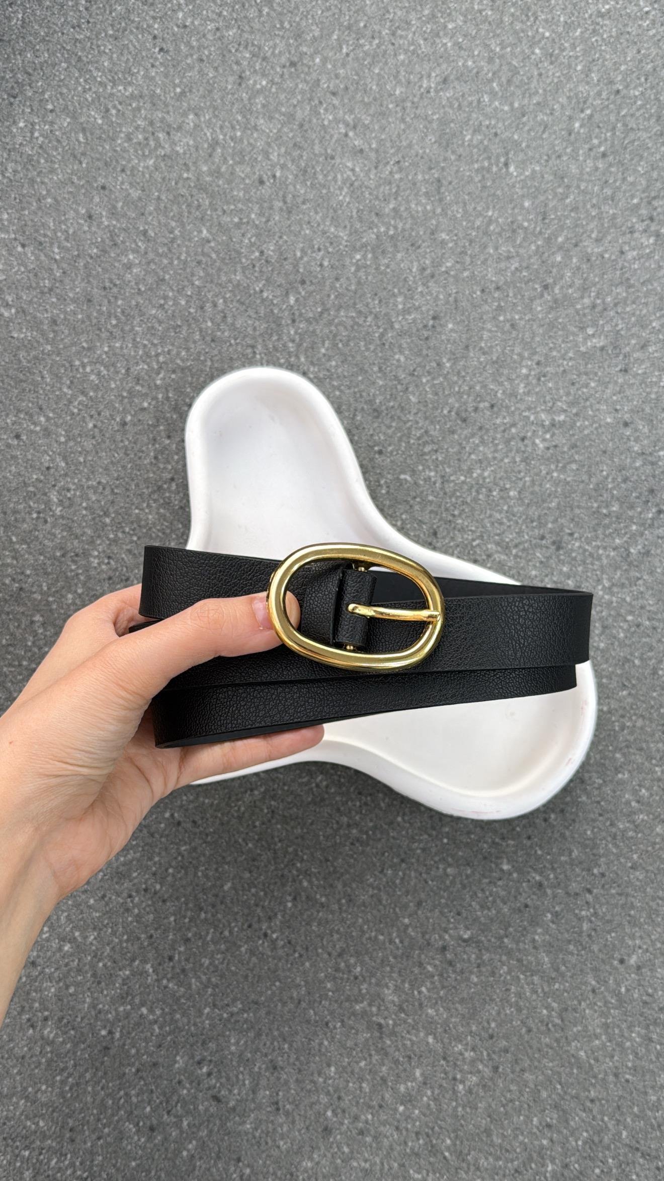 Pearl Gold Elips Toka Siyah Kemer