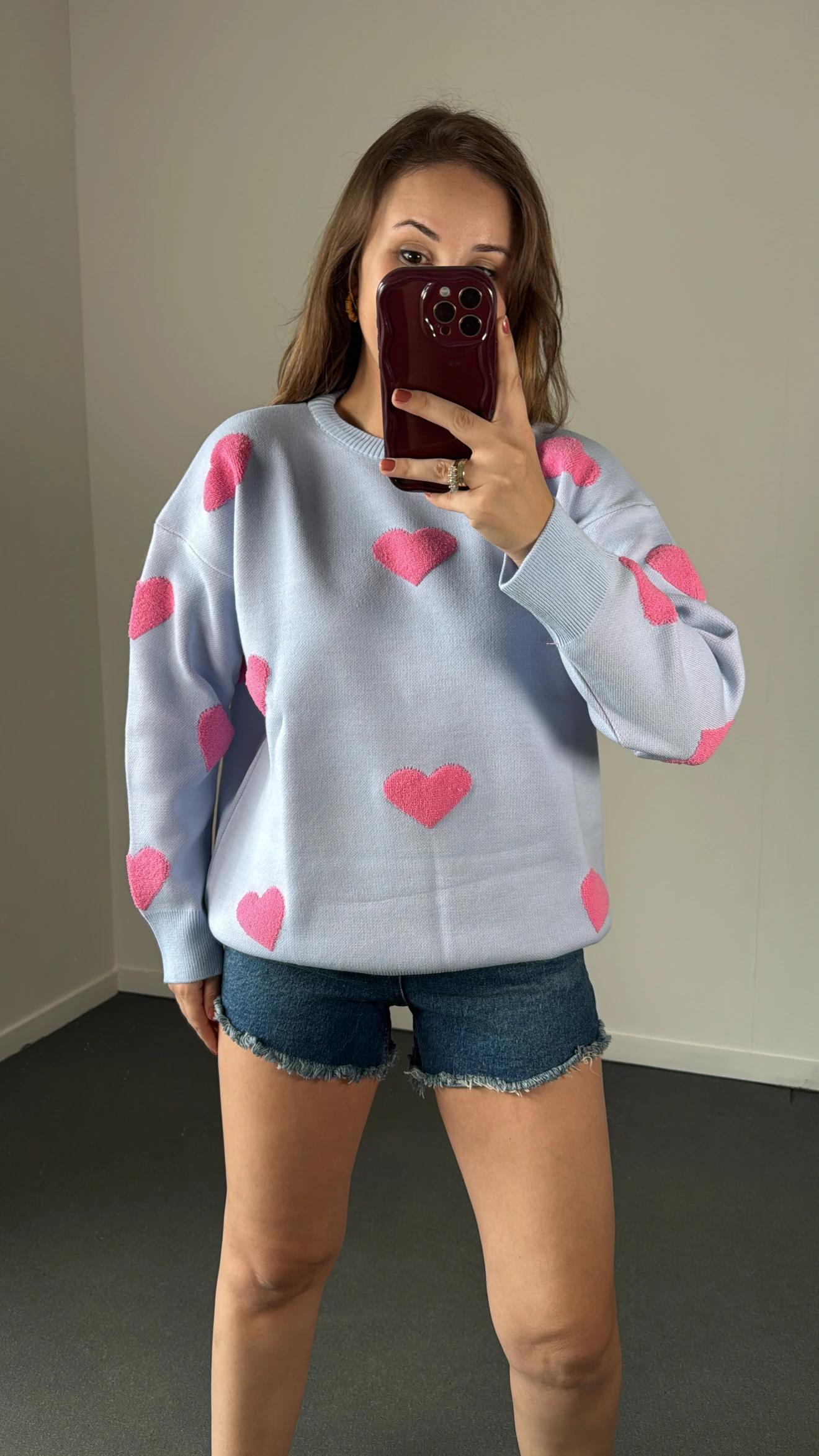 Pembe Jakar Kalp Detaylı Kazak