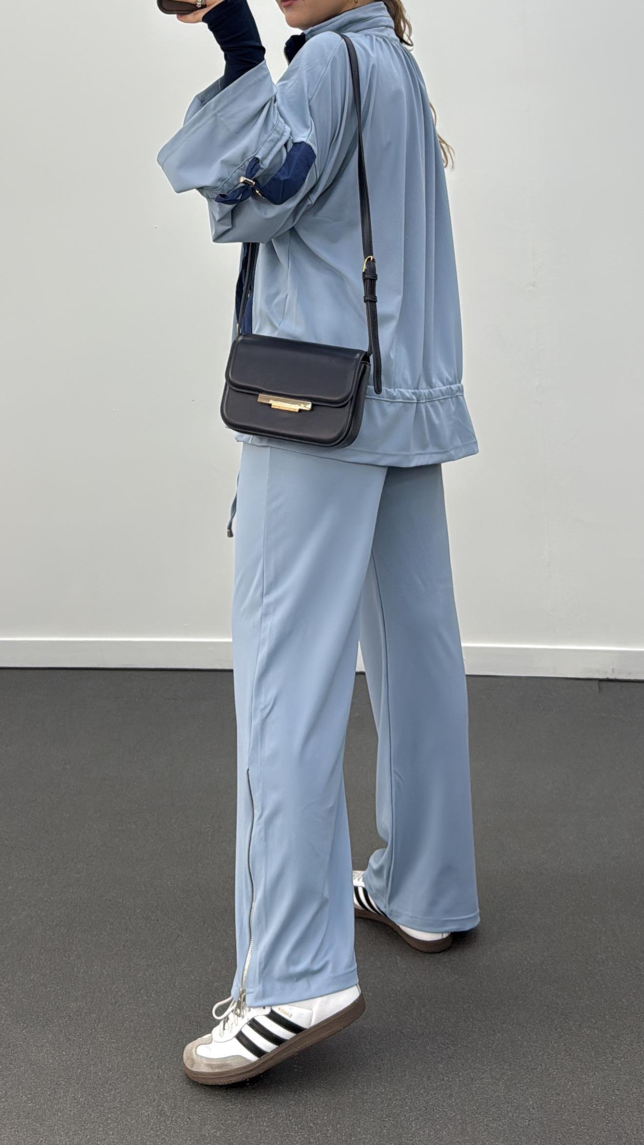 Perla Bebe Mavi Laci Modal Likralı Ceket Pantolon Takımı