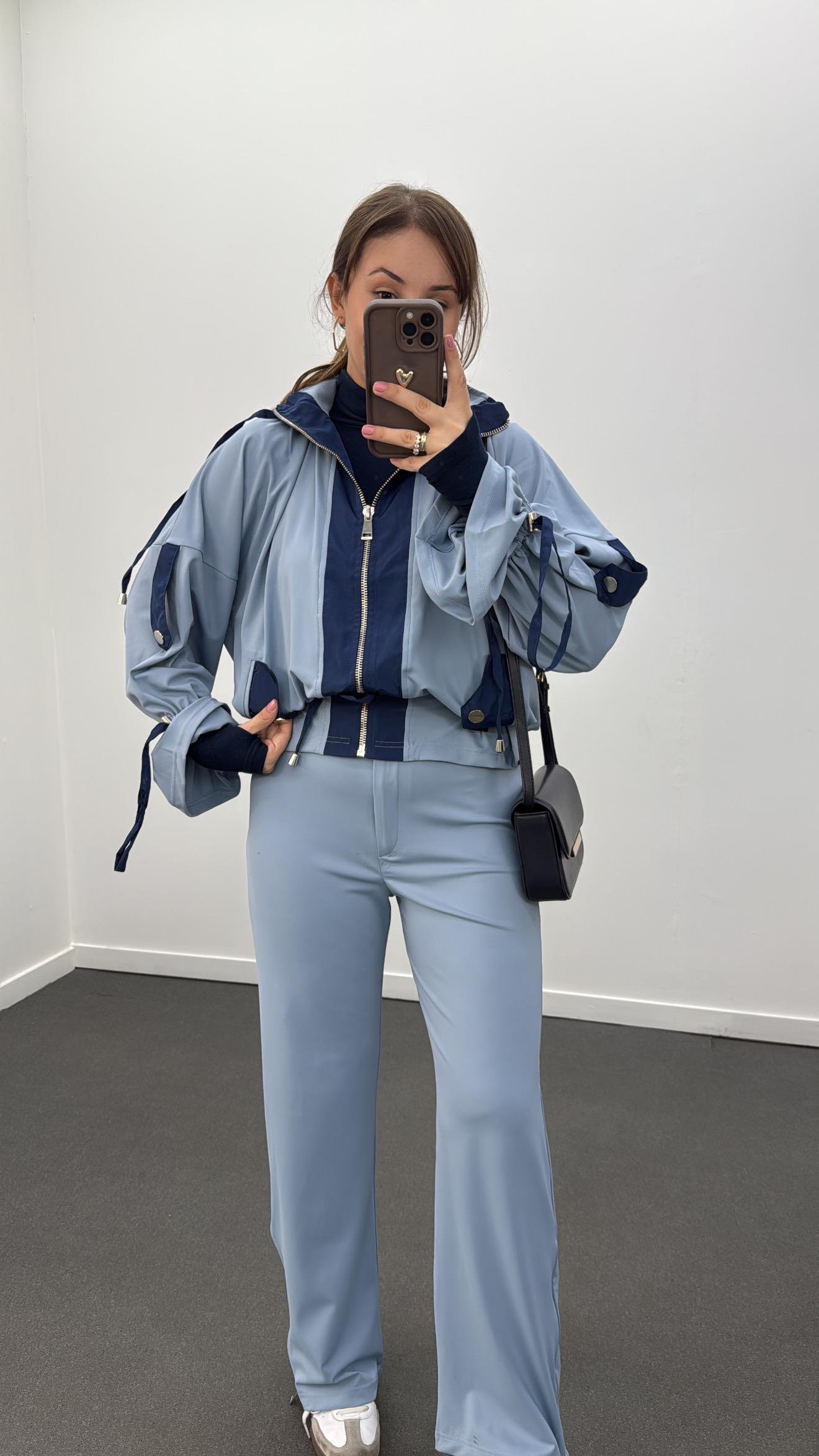 Perla Bebe Mavi Laci Modal Likralı Ceket Pantolon Takımı