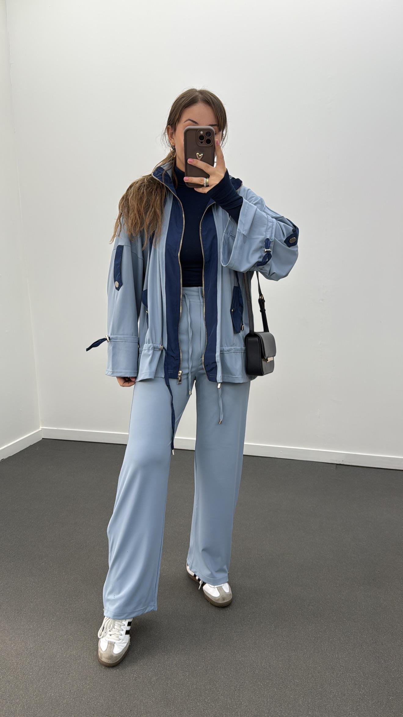 Perla Bebe Mavi Laci Modal Likralı Ceket Pantolon Takımı